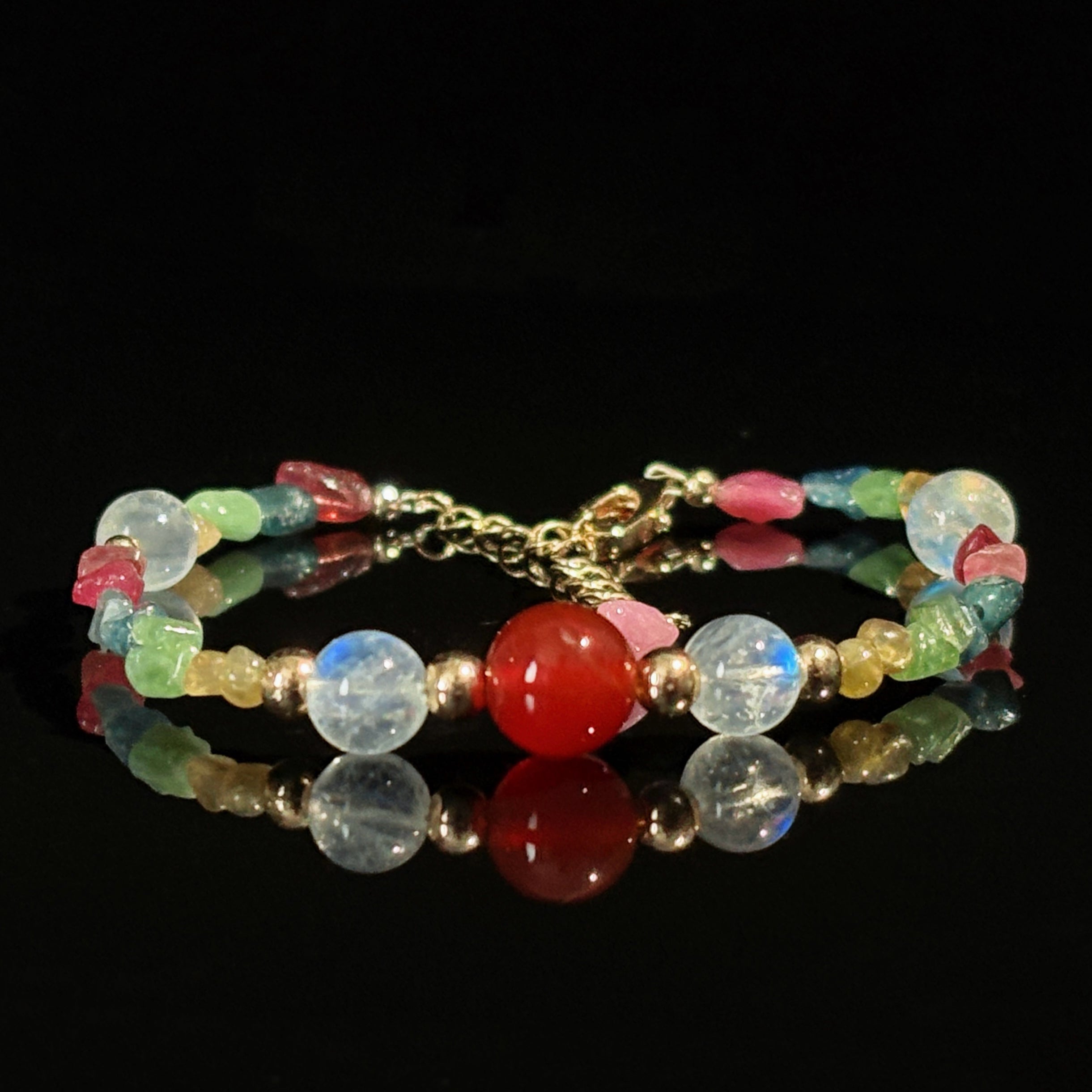 Silk Road Relic Nine Colored Deer Tourmaline Moonstone Compassion Healing Bracelet