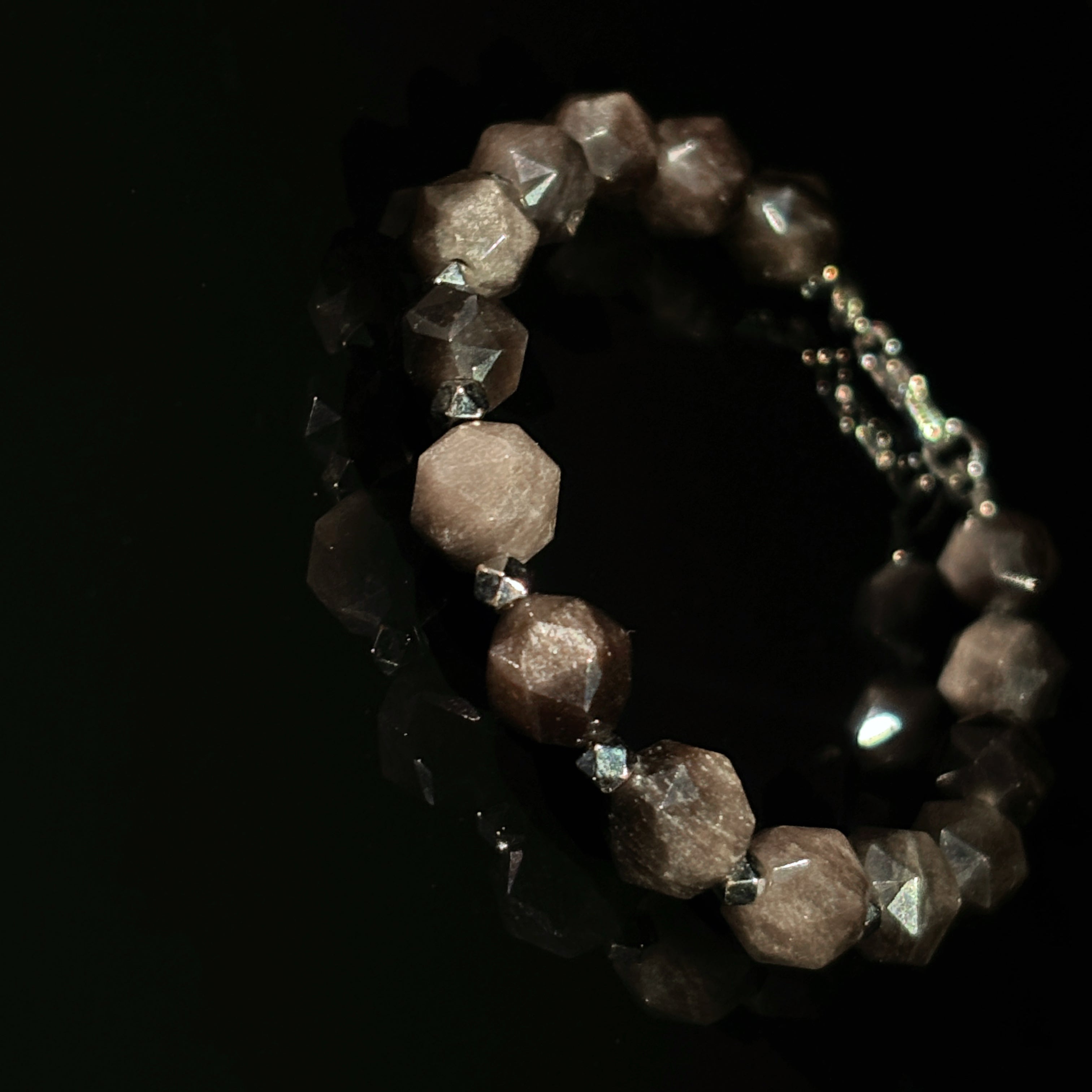 Luminous Faceted Silver Obsidian Stillness Bracelet