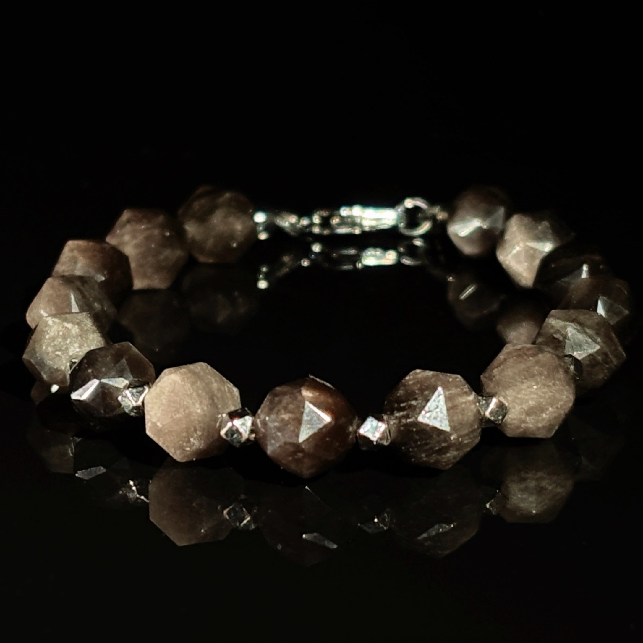 Luminous Faceted Silver Obsidian Stillness Bracelet
