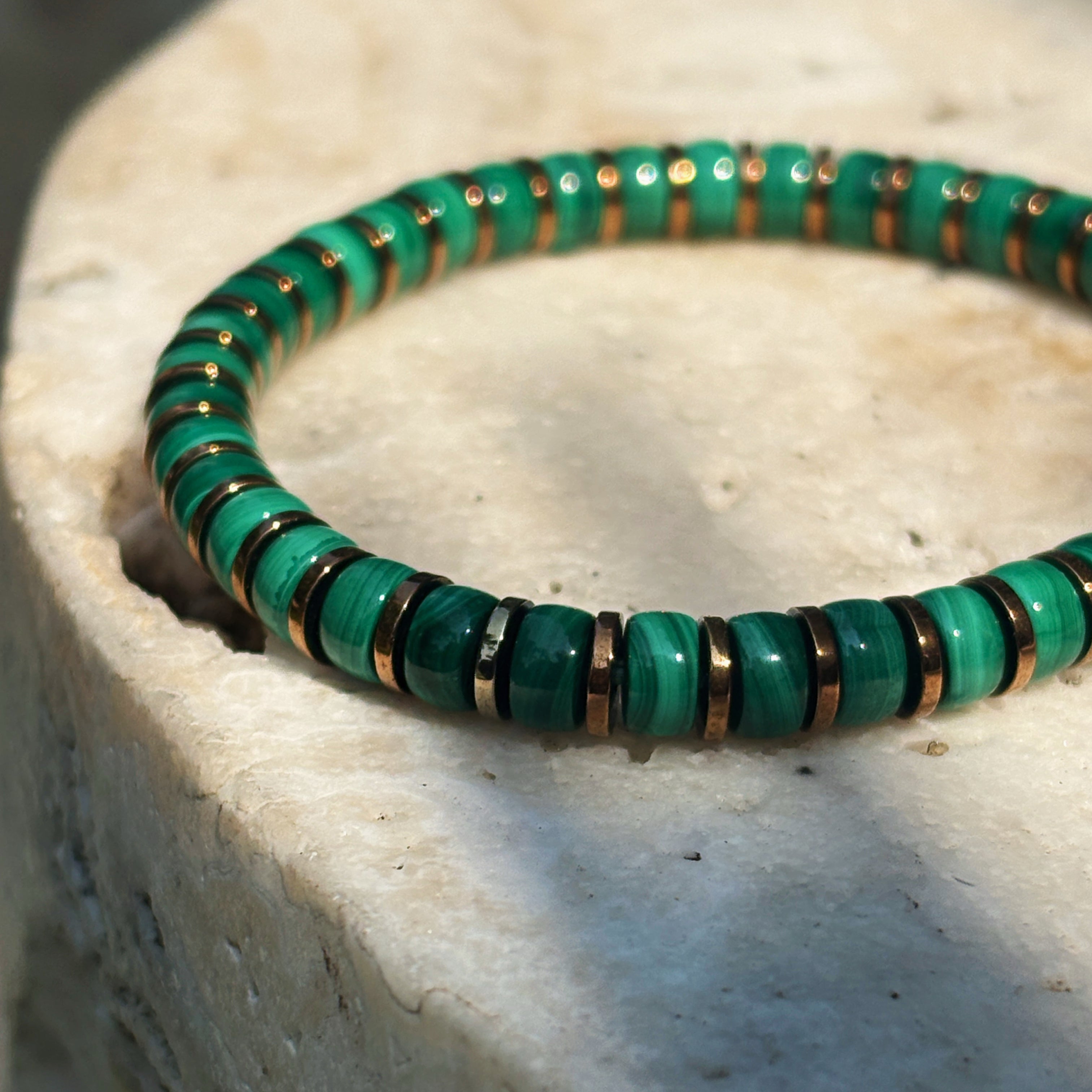 Sentinel Verdant Pulse Malachite Disc Bead Gold Hematite Vitality Bracelet