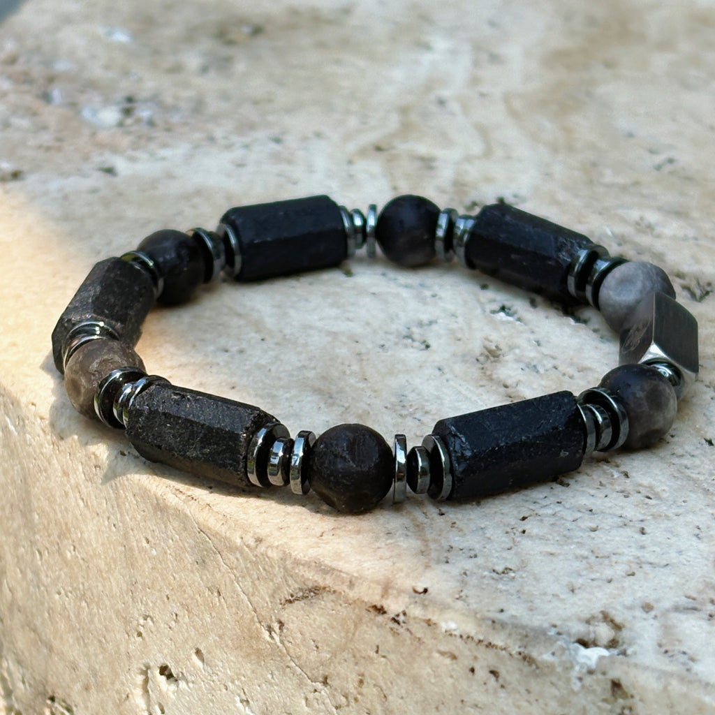 Sentinel Silent Guardian Black Tourmaline Silver Obsidian Protection Bracelet