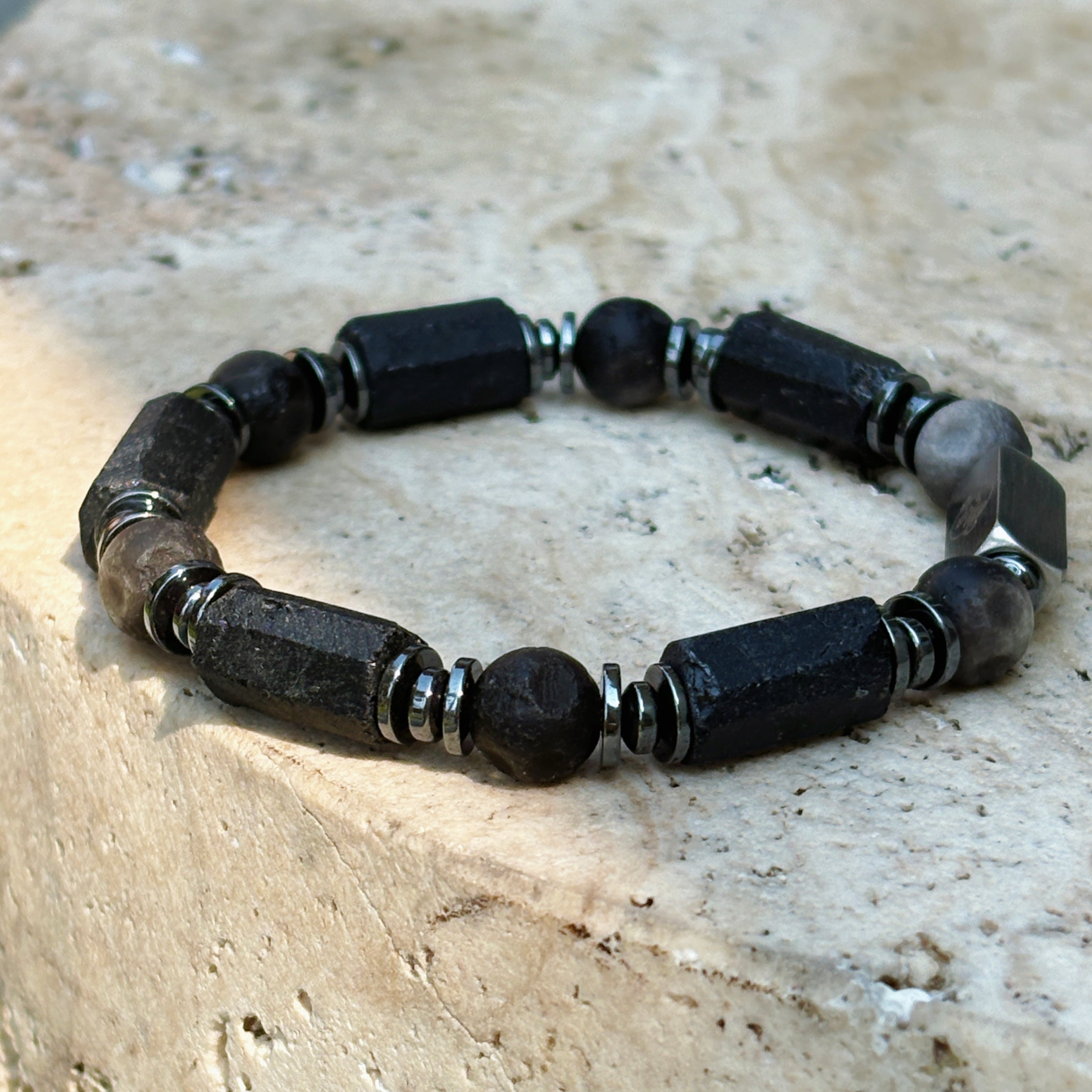 Sentinel Silent Guardian Black Tourmaline Silver Obsidian Protection Bracelet
