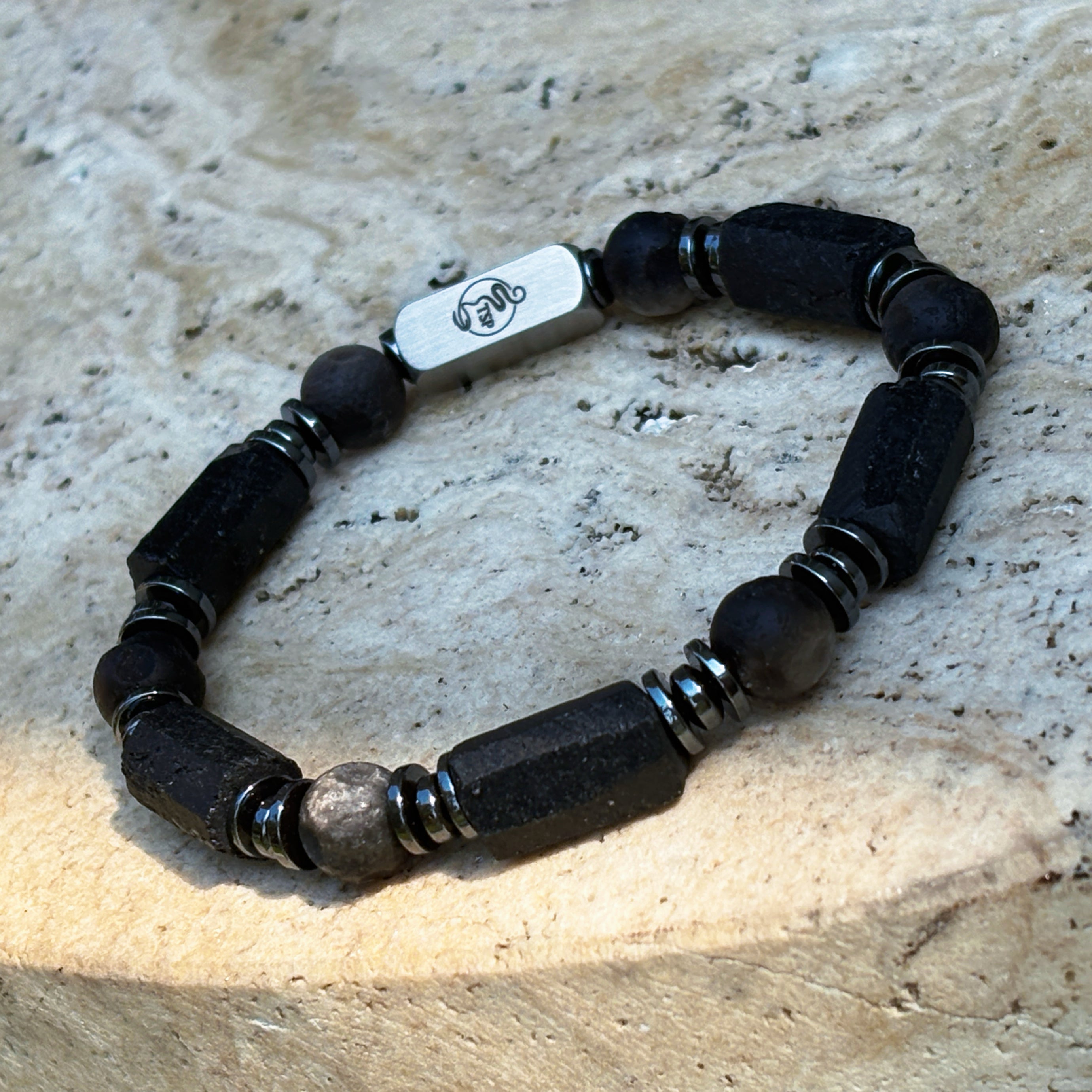 Sentinel Silent Guardian Black Tourmaline Silver Obsidian Protection Bracelet