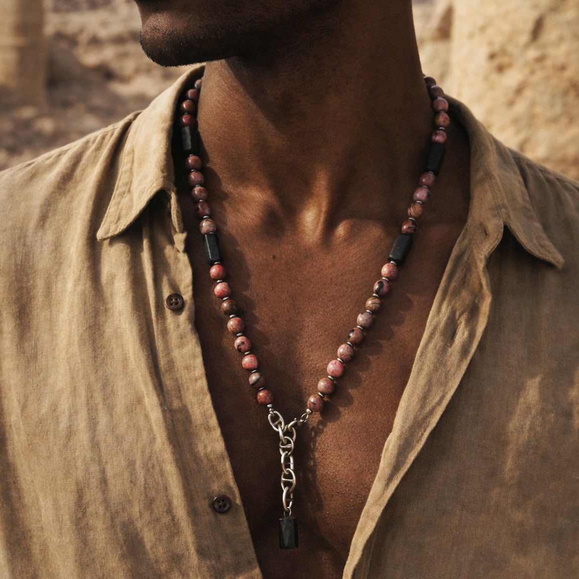 Sentinel Aurora Guard Rhodonite Black Tourmaline Compassion Necklace
