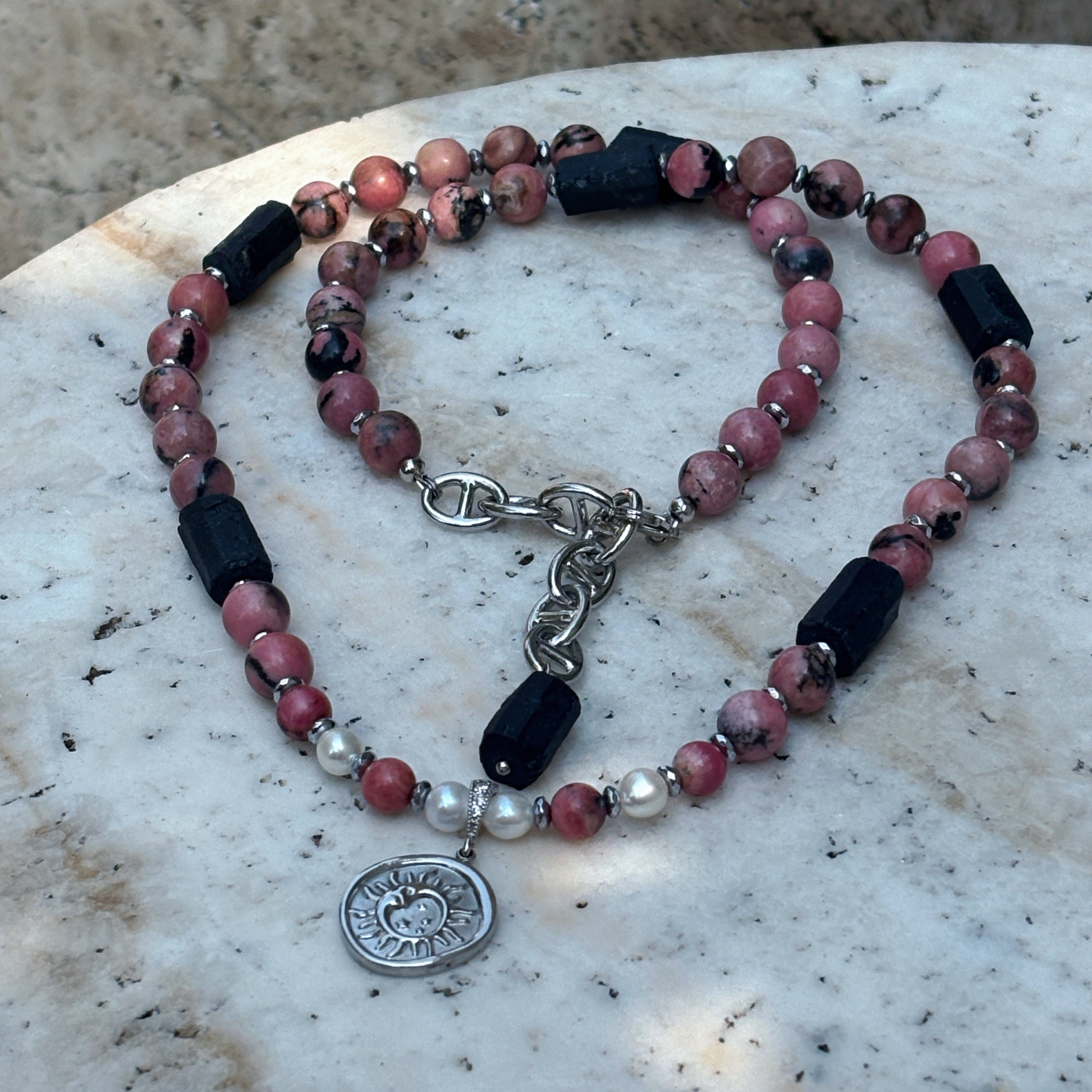 Sentinel Aurora Guard Rhodonite Black Tourmaline Compassion Necklace