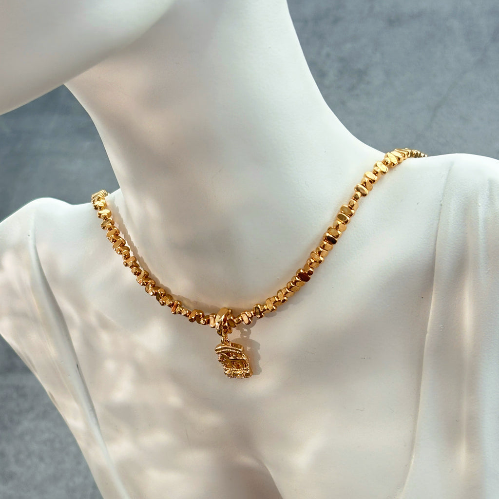 Gold Carousel Hematite Beads Necklace