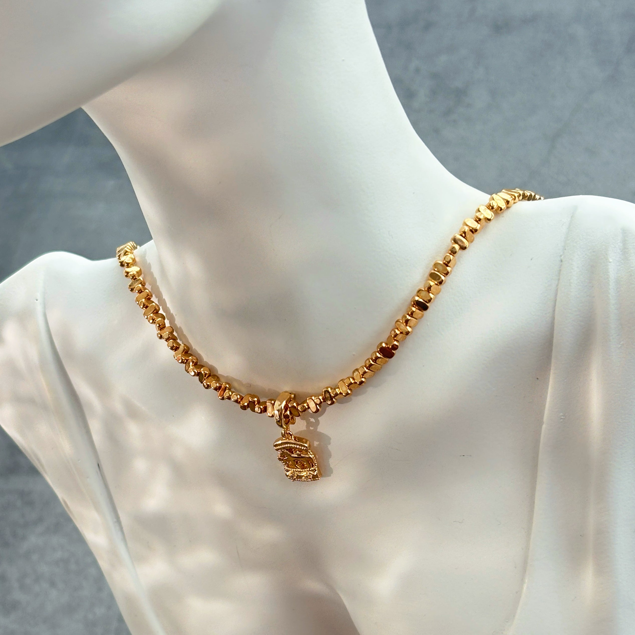 Gold Carousel Hematite Beads Necklace