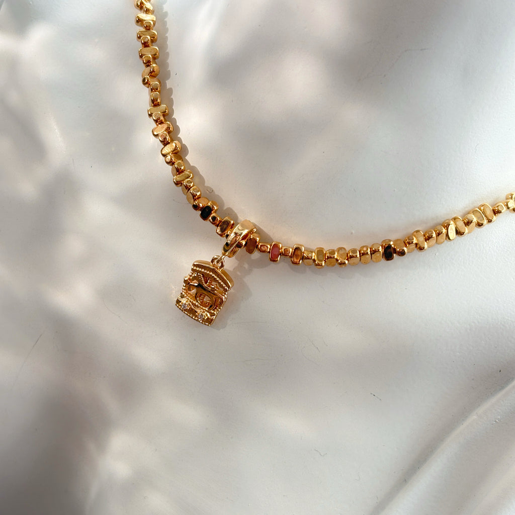 Gold Carousel Hematite Beads Necklace