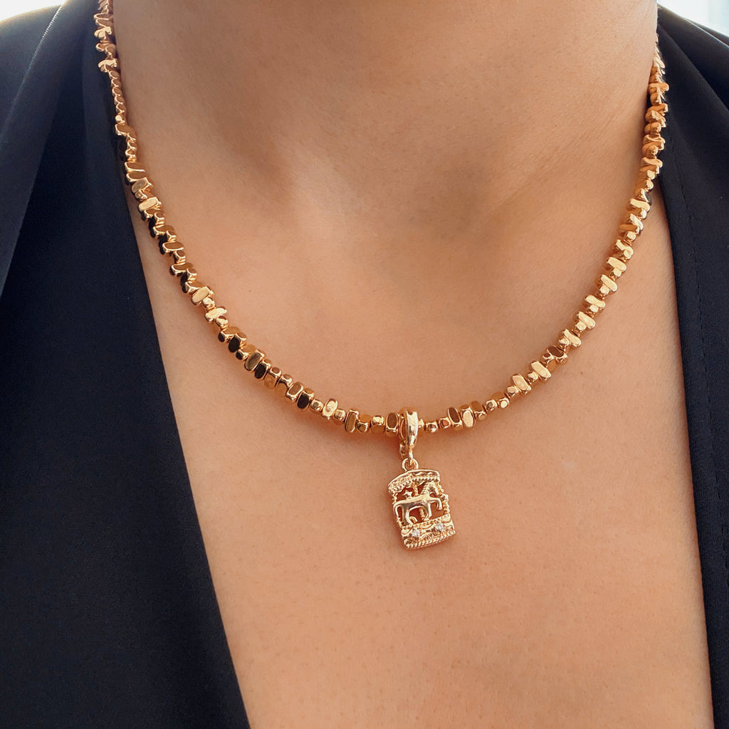 Gold Carousel Hematite Beads Necklace