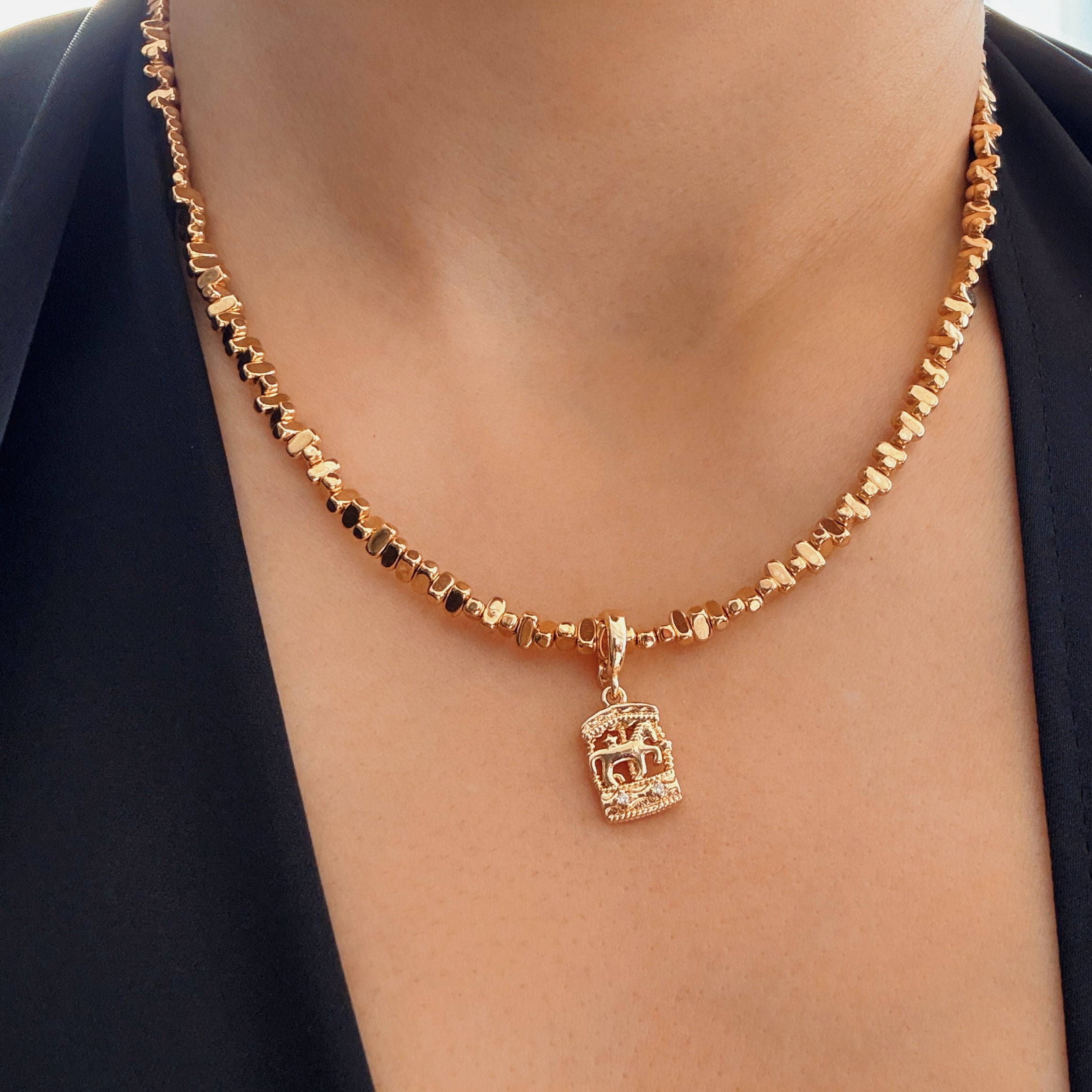 Gold Carousel Hematite Beads Necklace