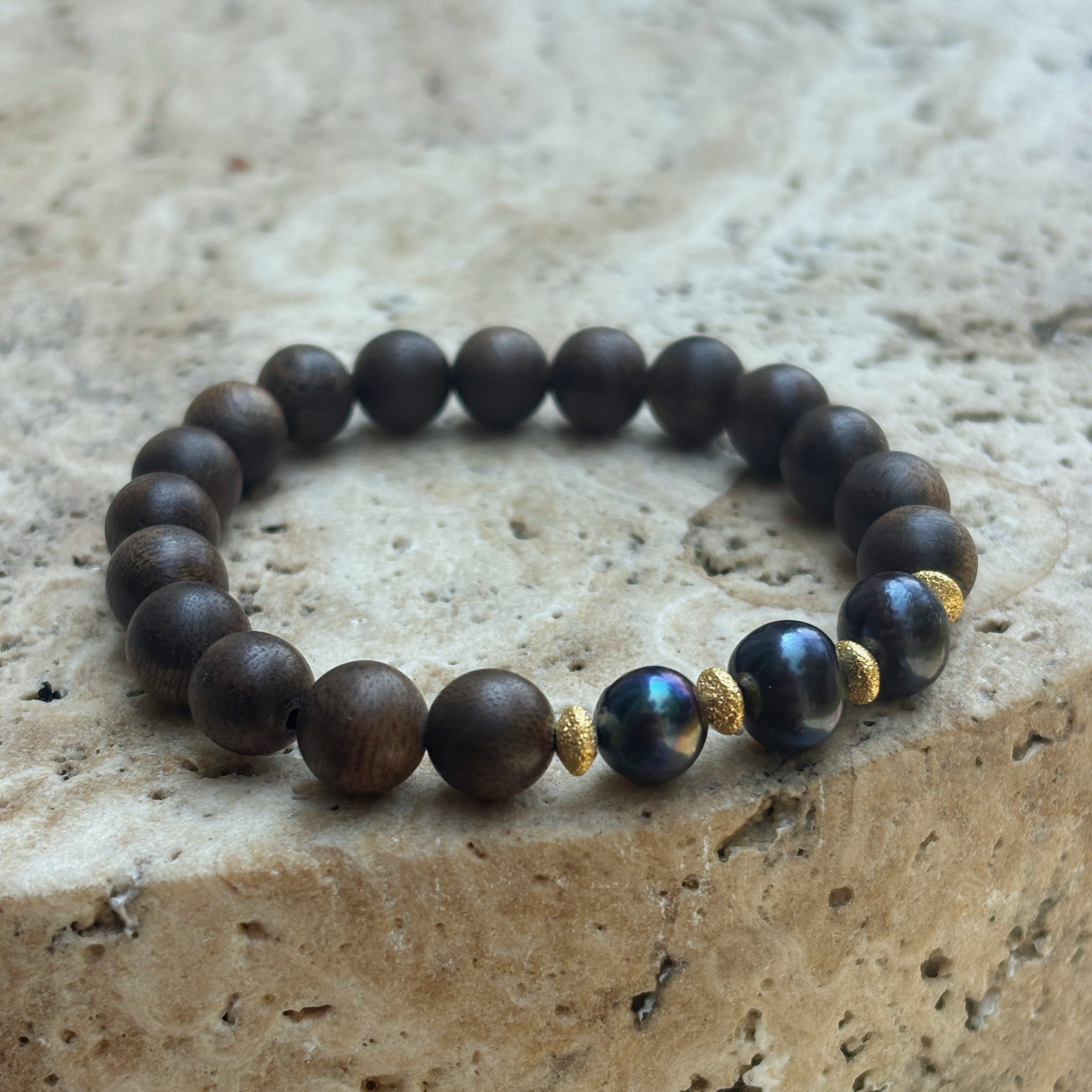 Silk Road Relic Midnight Resin Agarwood Black Pearl Bracelet