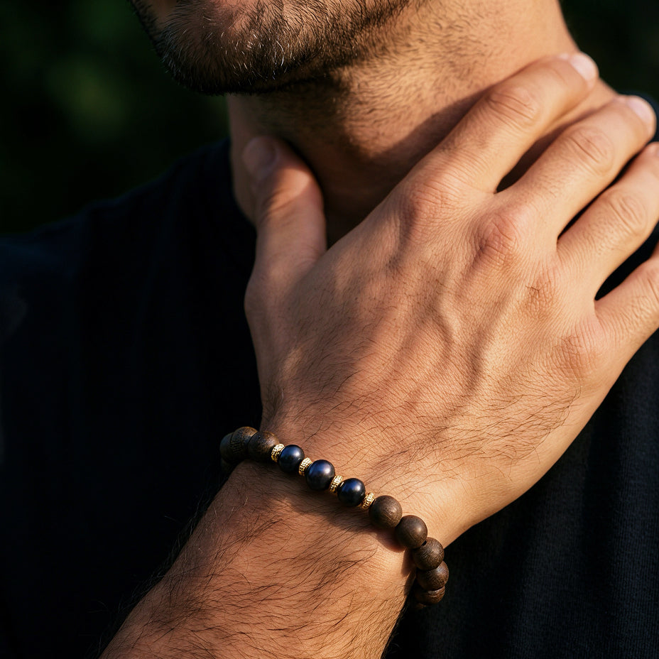 Silk Road Relic Midnight Resin Agarwood Black Pearl Bracelet