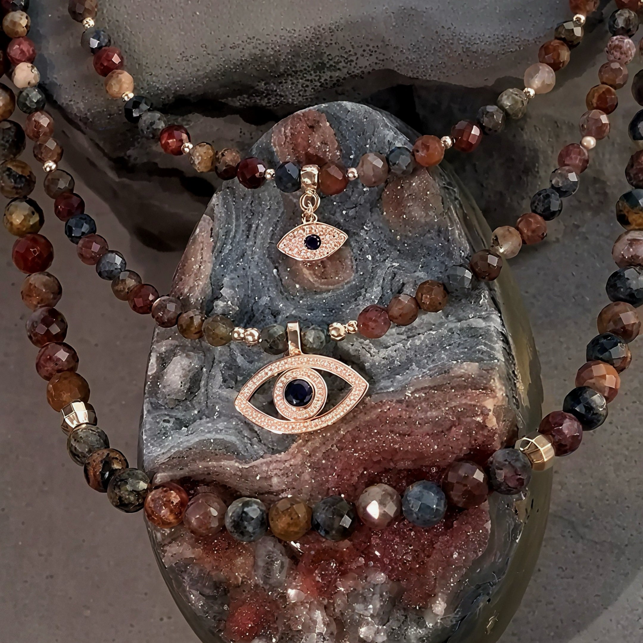 Eclipse Eye Pietersite Necklace Gold Evil Eye Protection Talisman