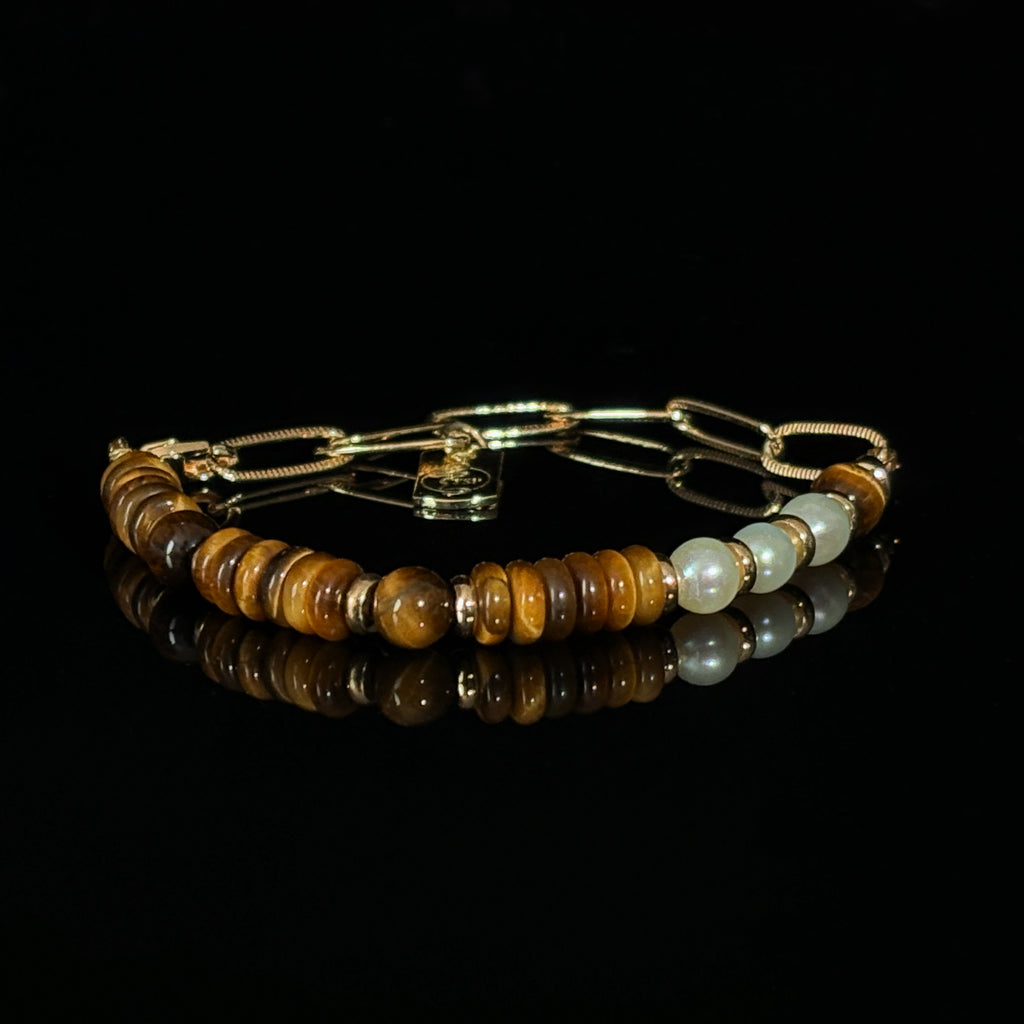 Spiritual Animal Tiger Eye Pearl Bracelet Chain of Valor Courage