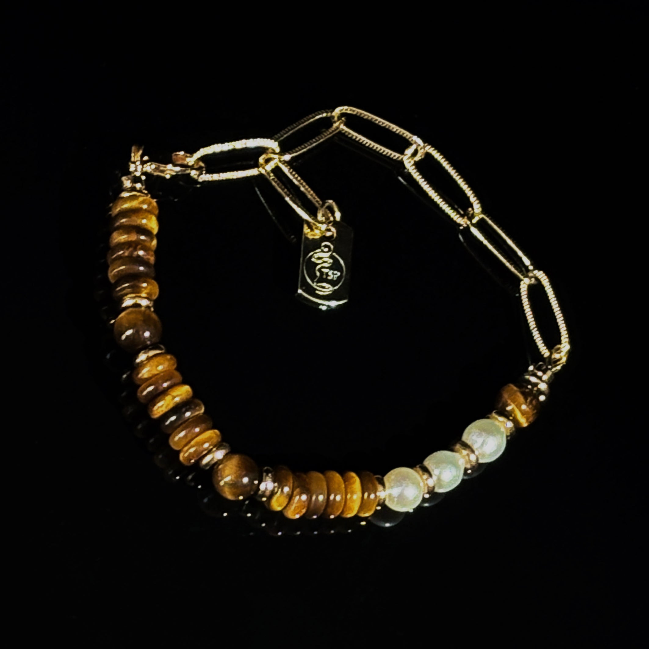 Spiritual Animal Tiger Eye Pearl Bracelet Chain of Valor Courage