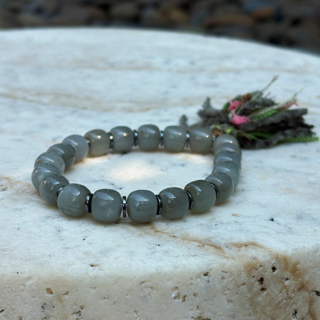 Mystic Himalayan Mist and Pine Olive Green Jade Calm Bracelet