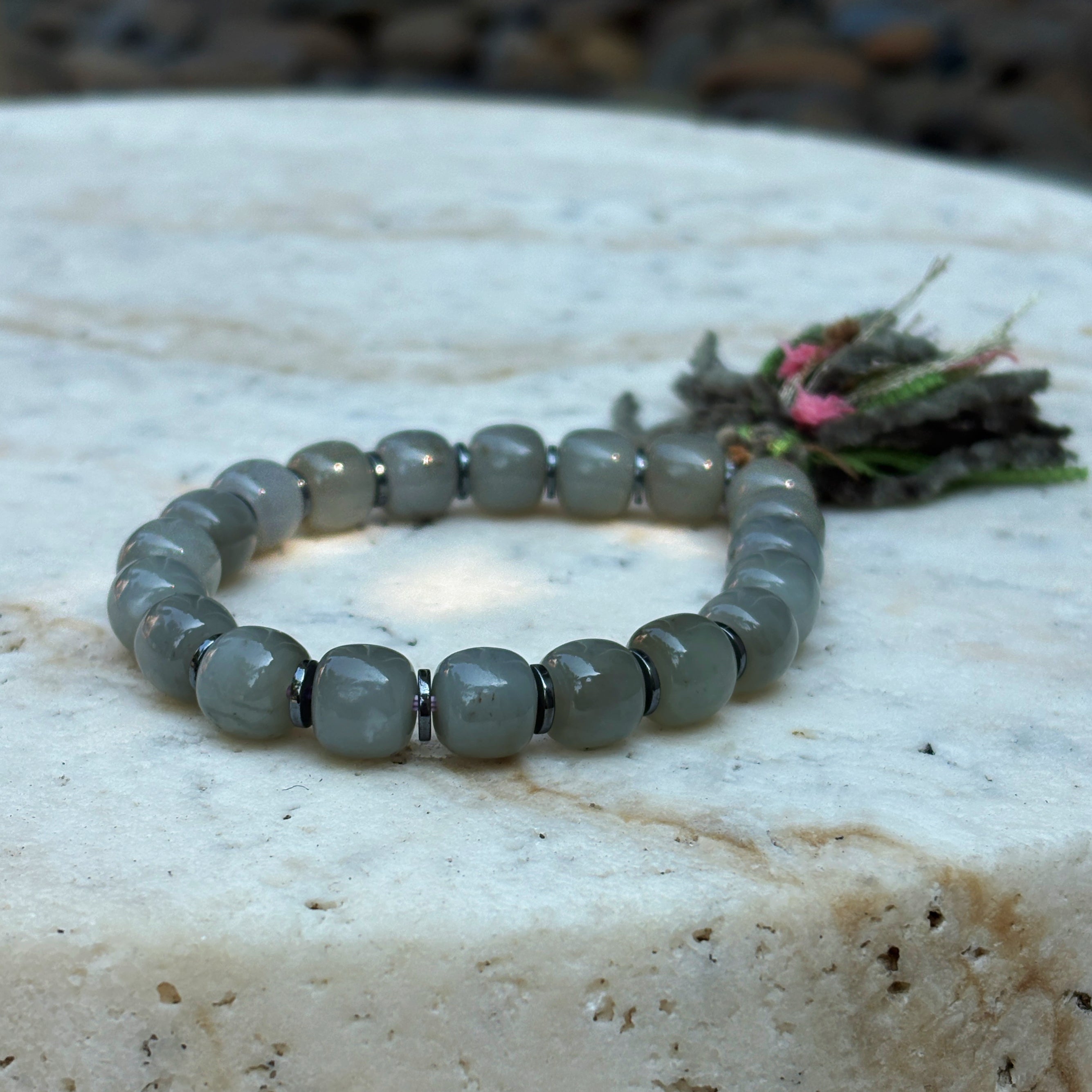 Mystic Himalayan Mist and Pine Olive Green Jade Calm Bracelet