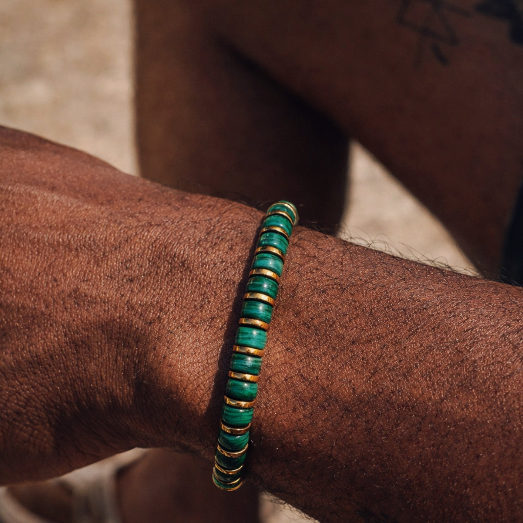 Sentinel Verdant Pulse Malachite Disc Bead Gold Hematite Vitality Bracelet