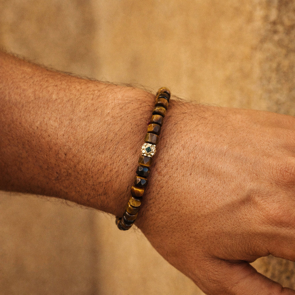 Spiritual Animal Faceted Tiger Eye Crown Courage Bracelet