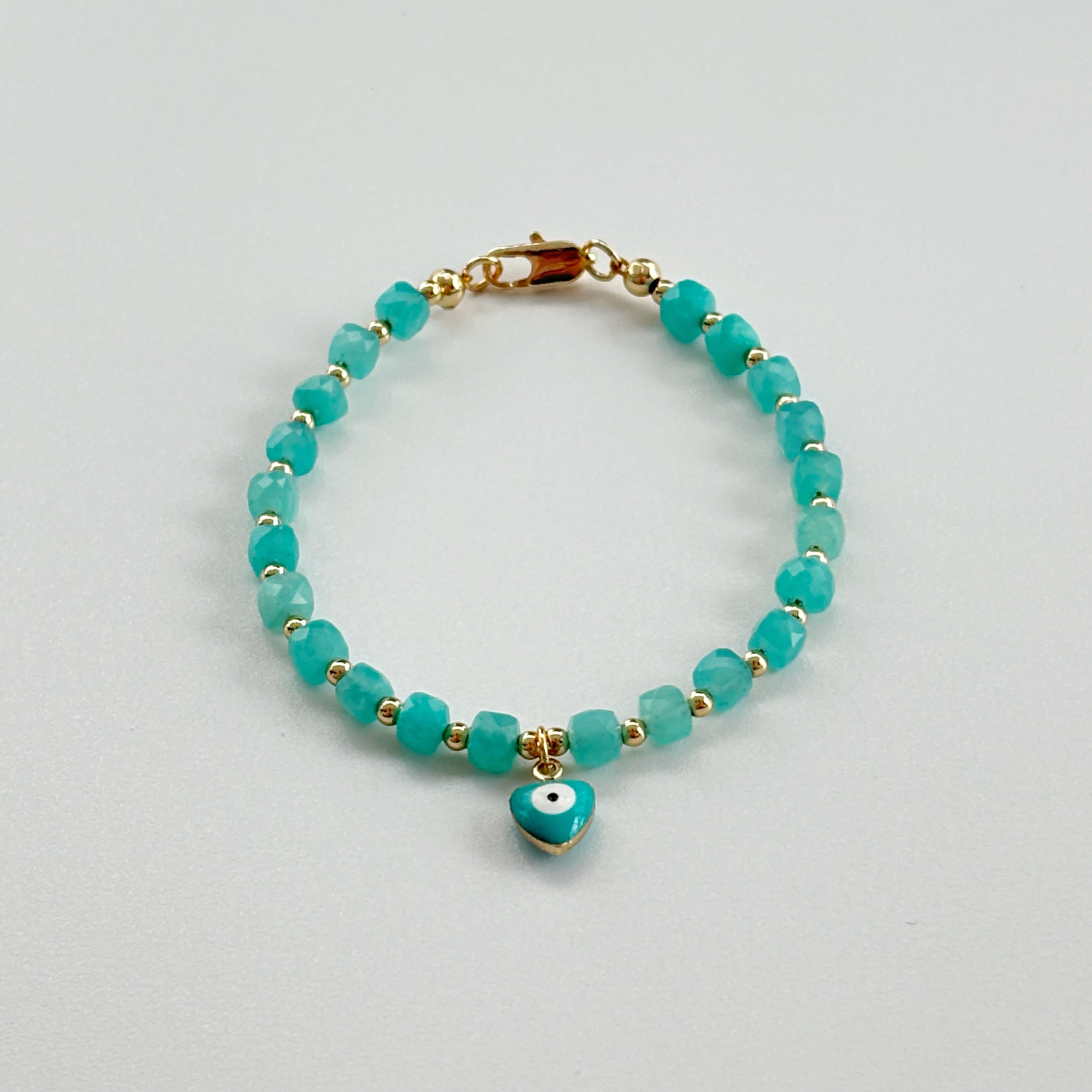 Azure Guardian Amazonite with Evil-Eye Charm Bracelet