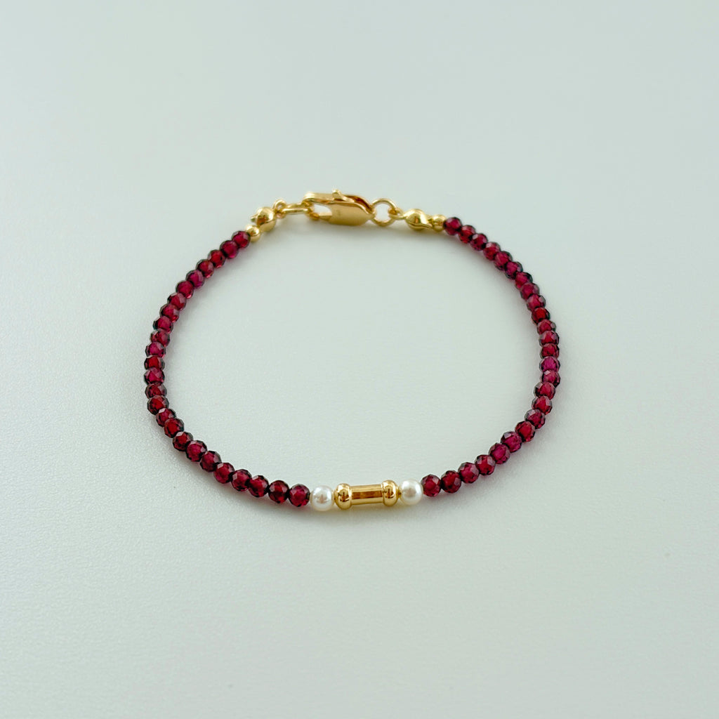 Garnet Veil Garnet Faceted Red Garnet & Pearl Bracelet