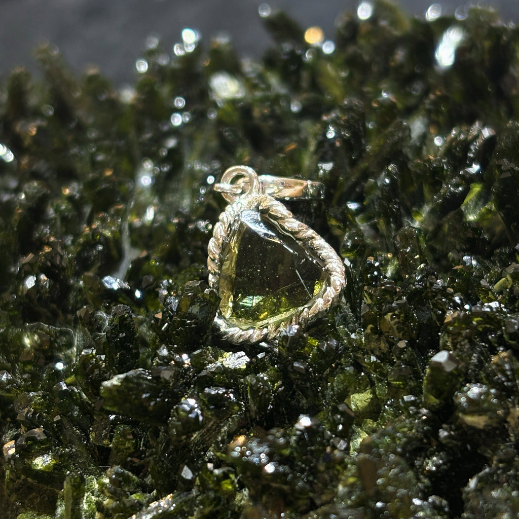 Silk Road Relic Czech Moldavite Faceted Pendant 925 Sterling Silver