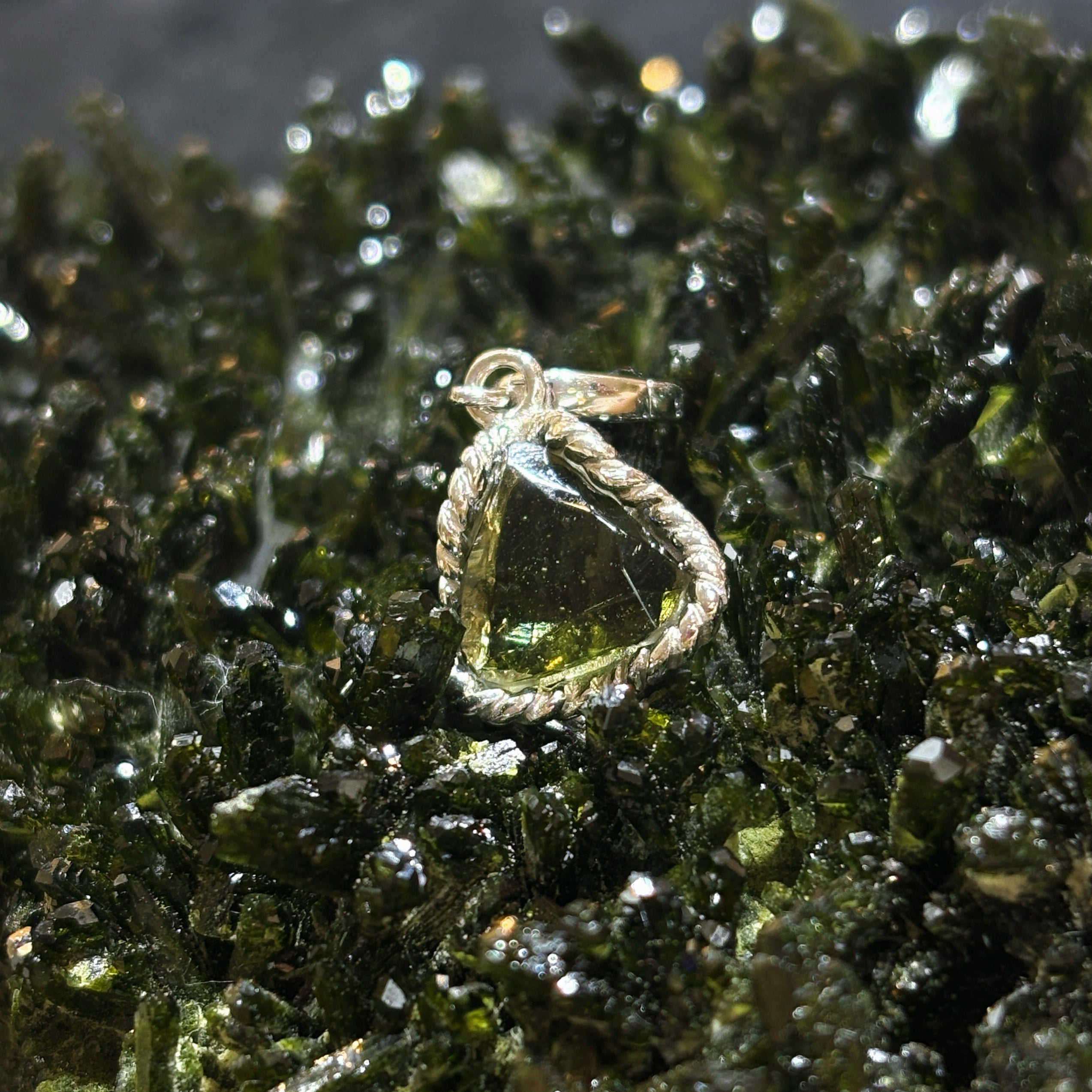 Faceted Czech Moldavite Pendant 925 Sterling Silver