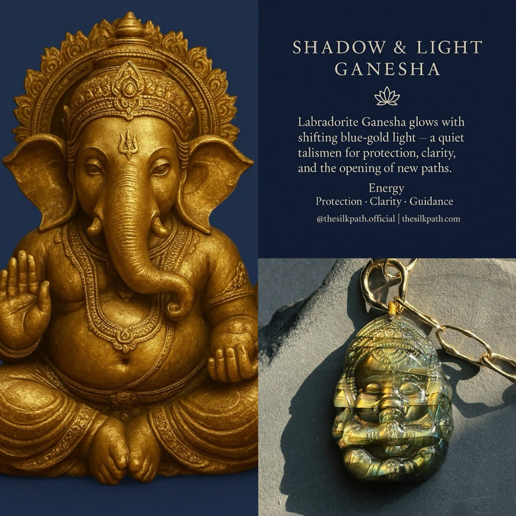 Sentinel Hand Carved Shadow and Light Ganesha Labradorite Pendant