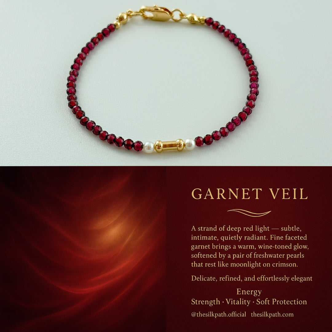 Garnet Veil Garnet Faceted Red Garnet & Pearl Bracelet