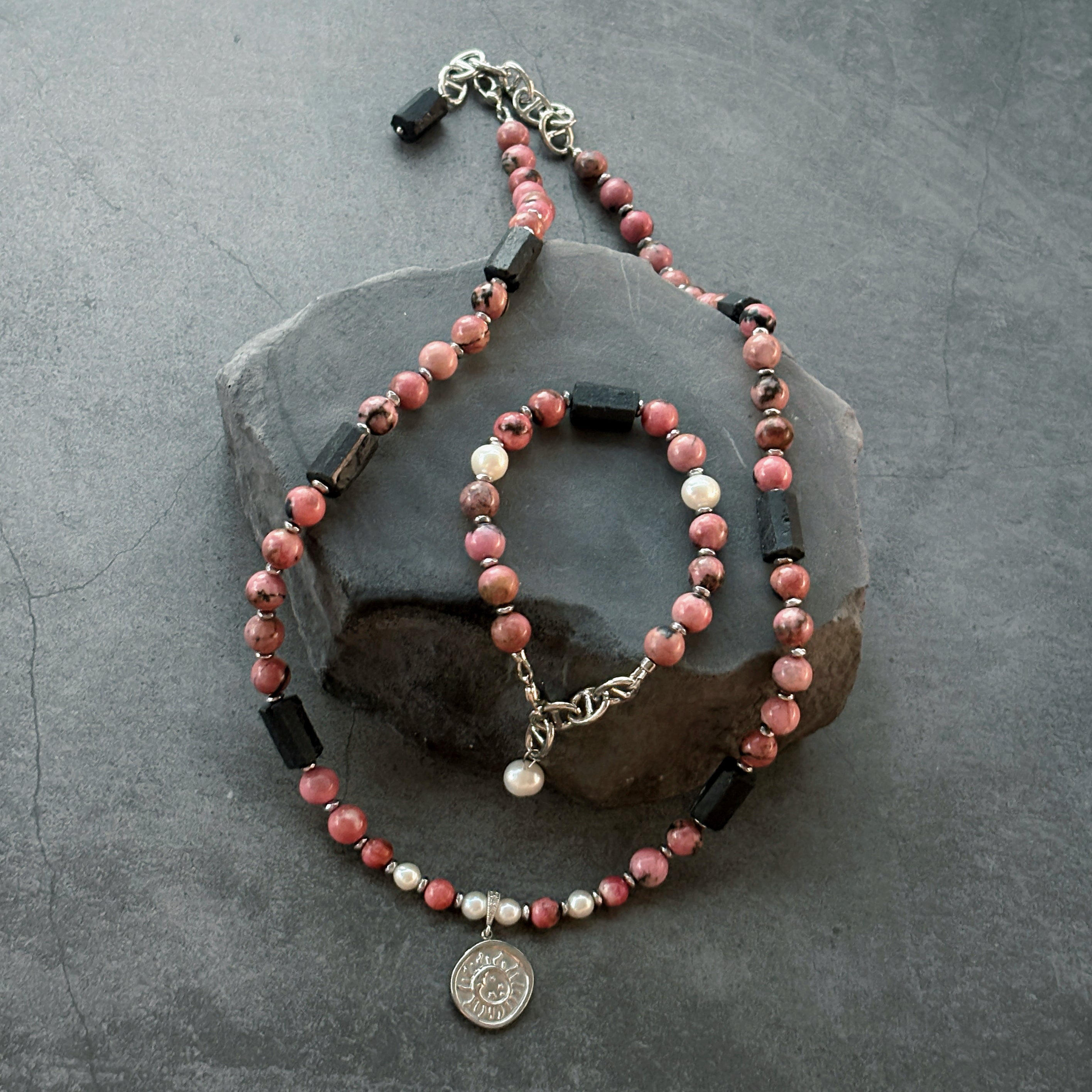 Aurora Guard Rhodochrosite Black Tourmaline Protection Healing Bracelet