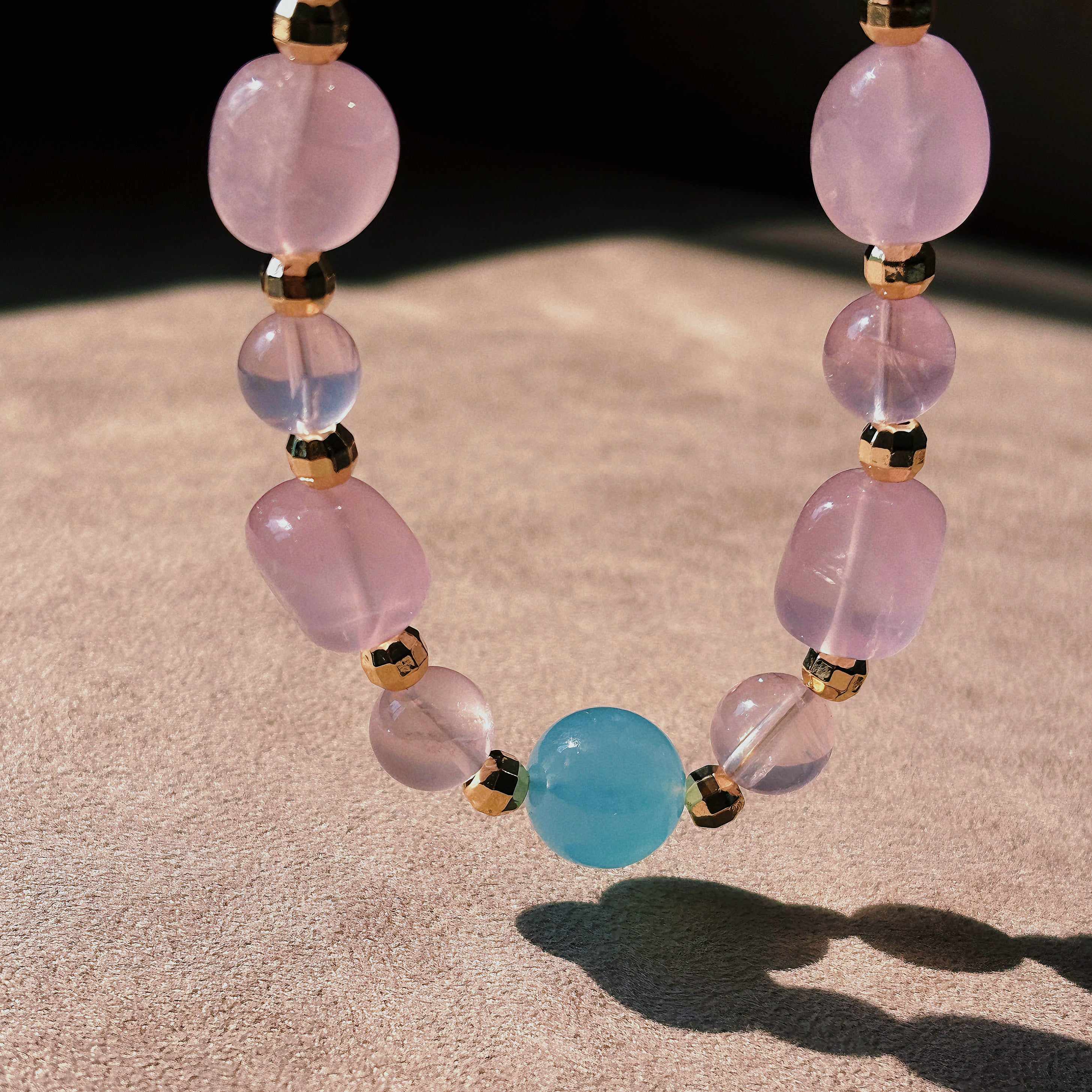 Healing Series Luminous Bloom Rose Quartz Aquamarine Gentle Love Necklace