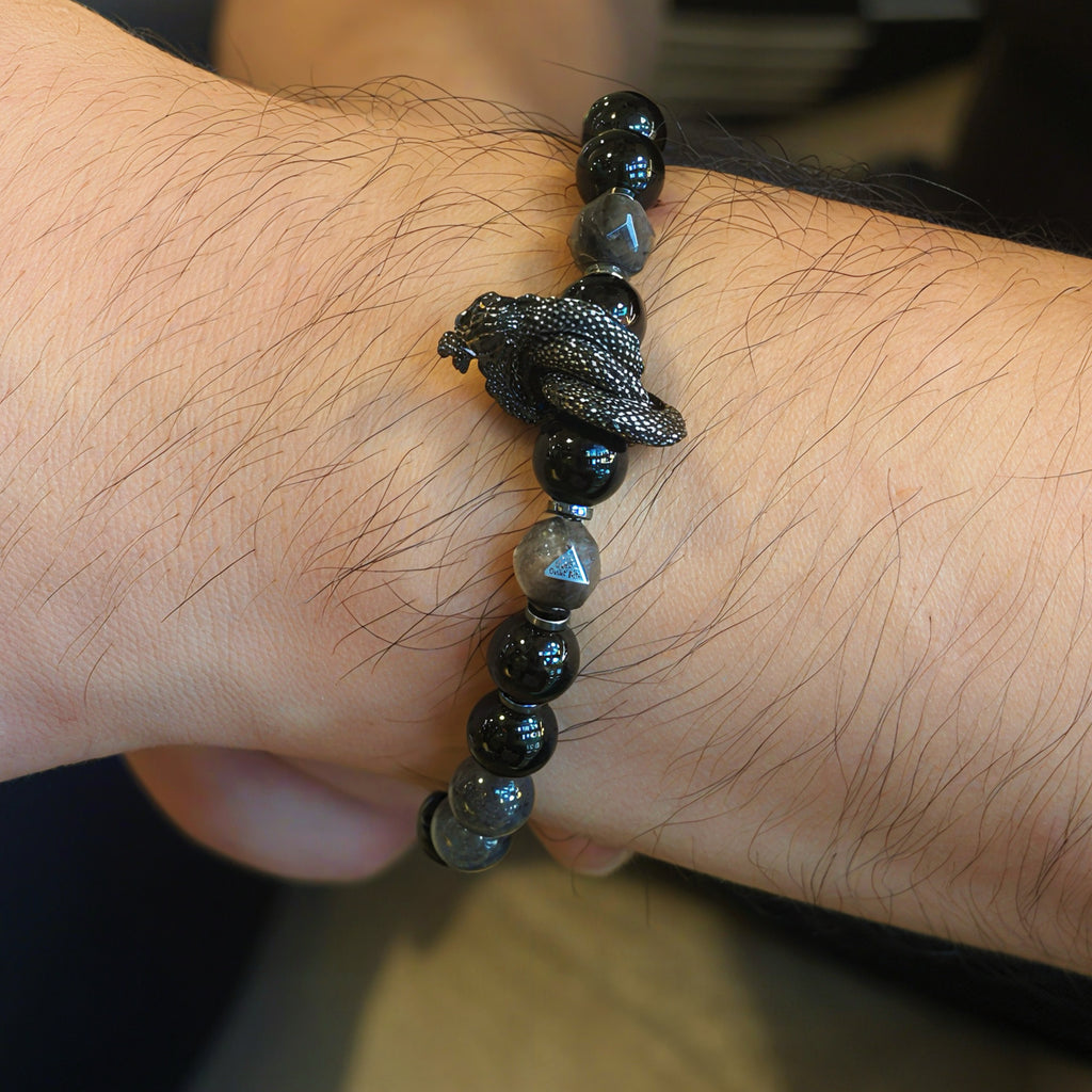 Magic Series Litha Dragon Talisman Silver Sheen Obsidian Bracelet