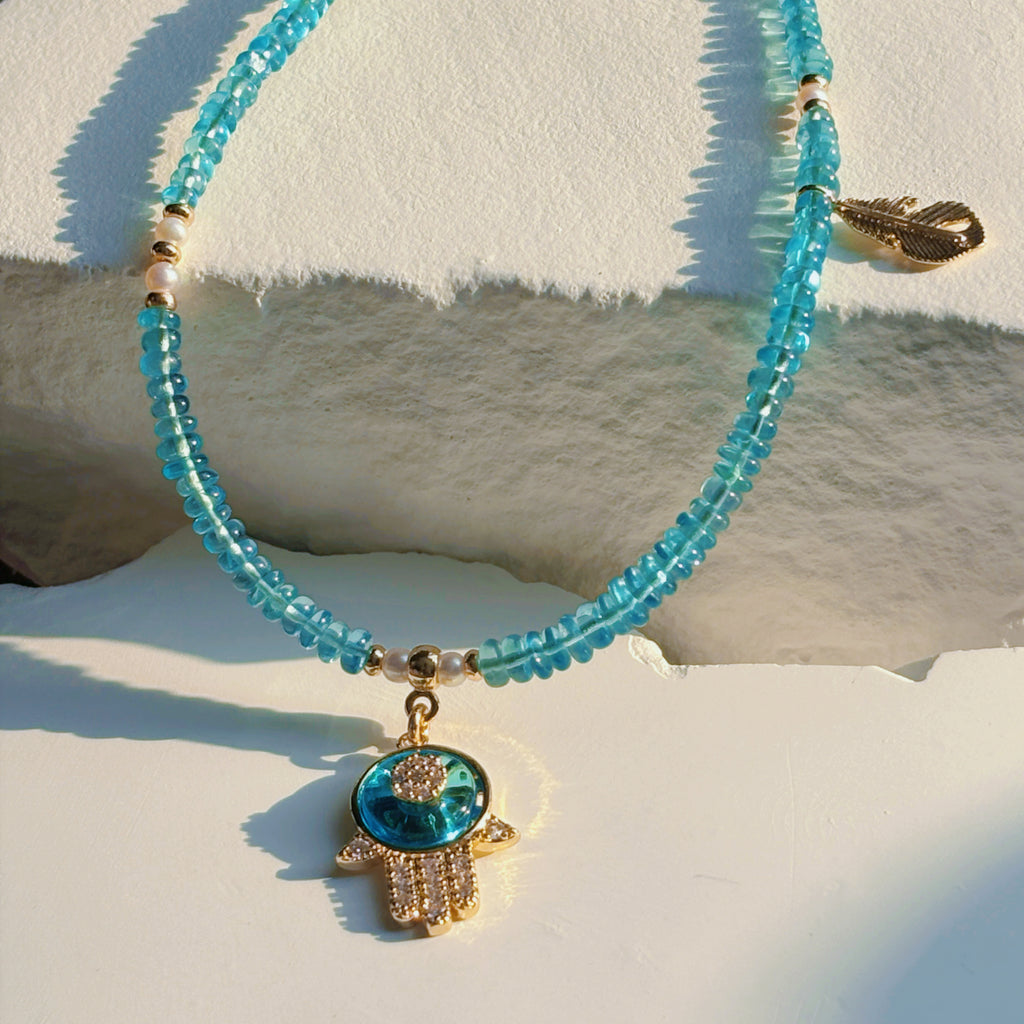 Ethereal Guardian Blue Apatite Evil Eye Necklace