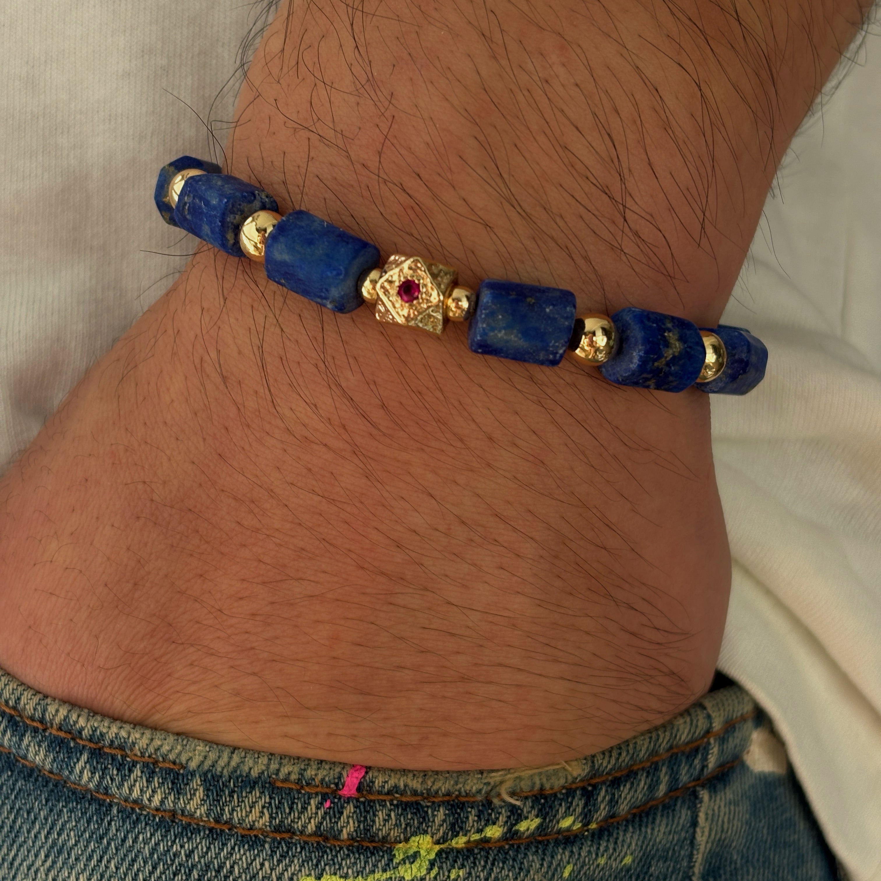 Celestial Authority Lapis Lazuli Red Zircon Bracelet