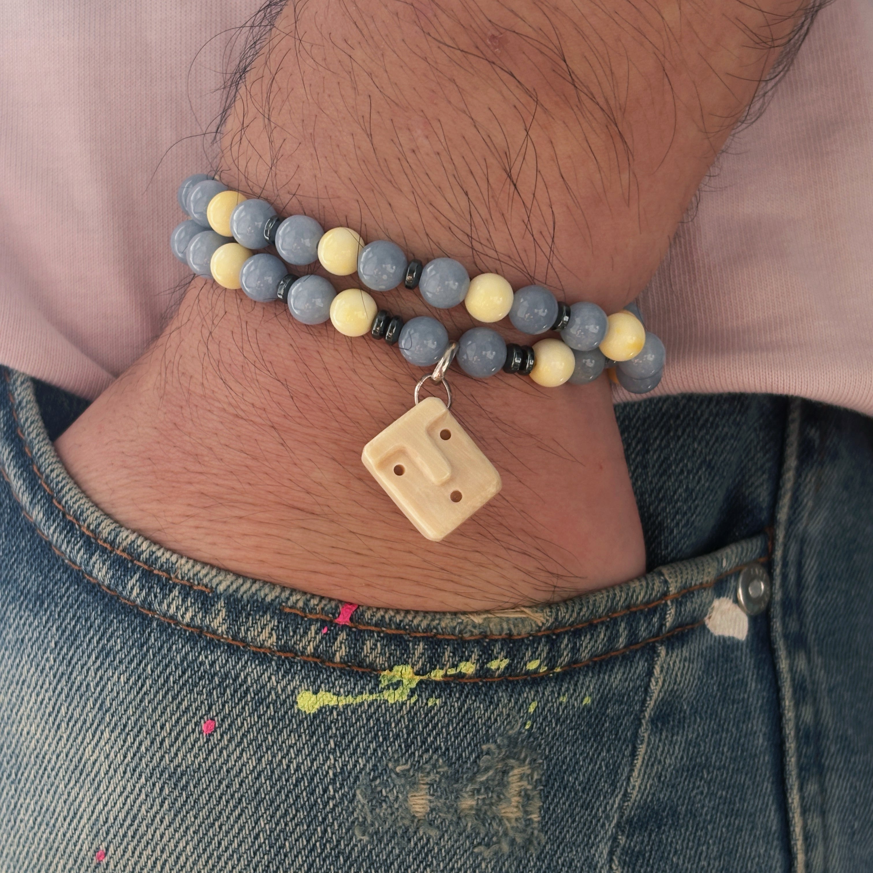 Ivory Oracle Angelite Golden Conch Mammoth Ivory Wisdom Bracelet