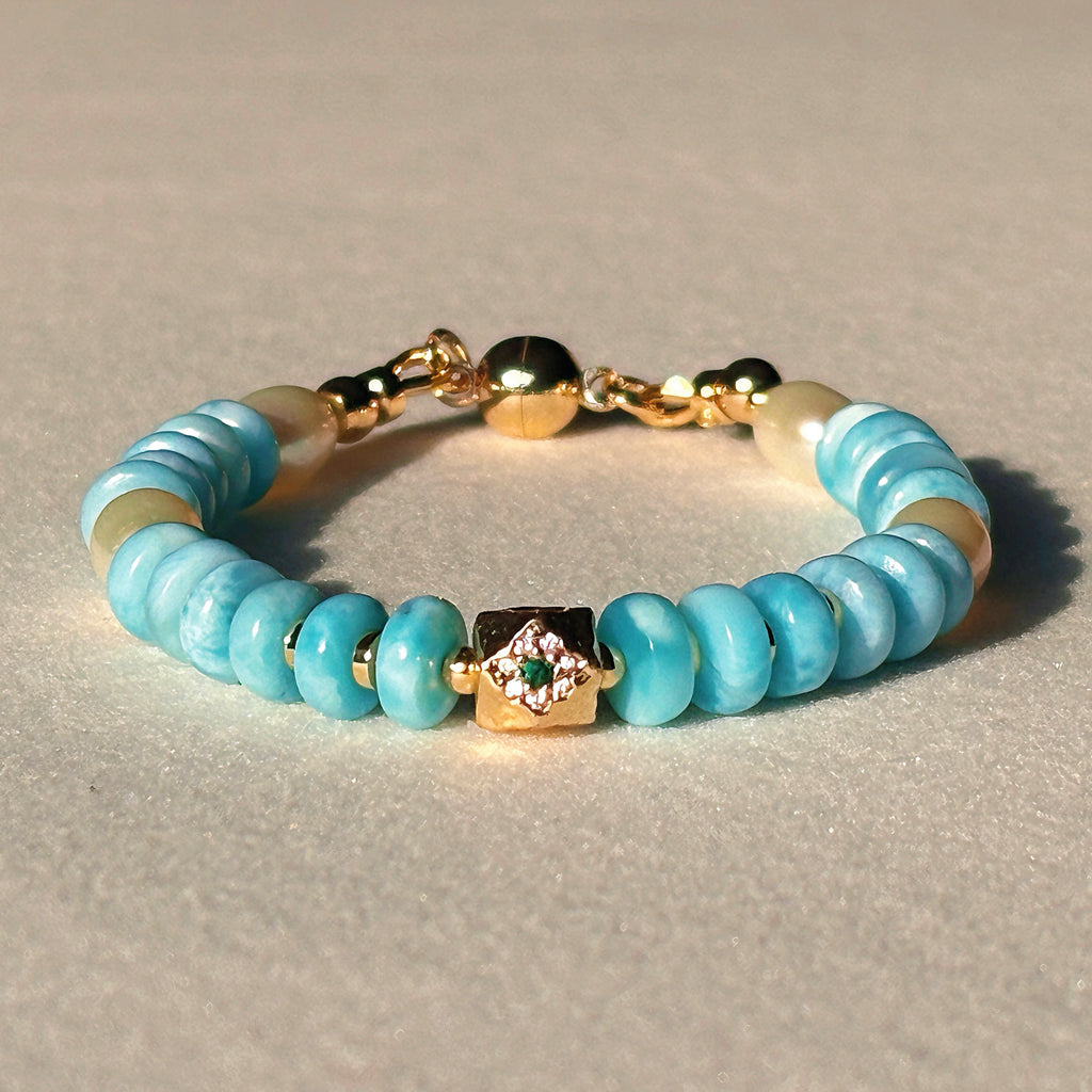 Magic Series Ocean Dew Sea Blue Larimar and Pearl Bracelet