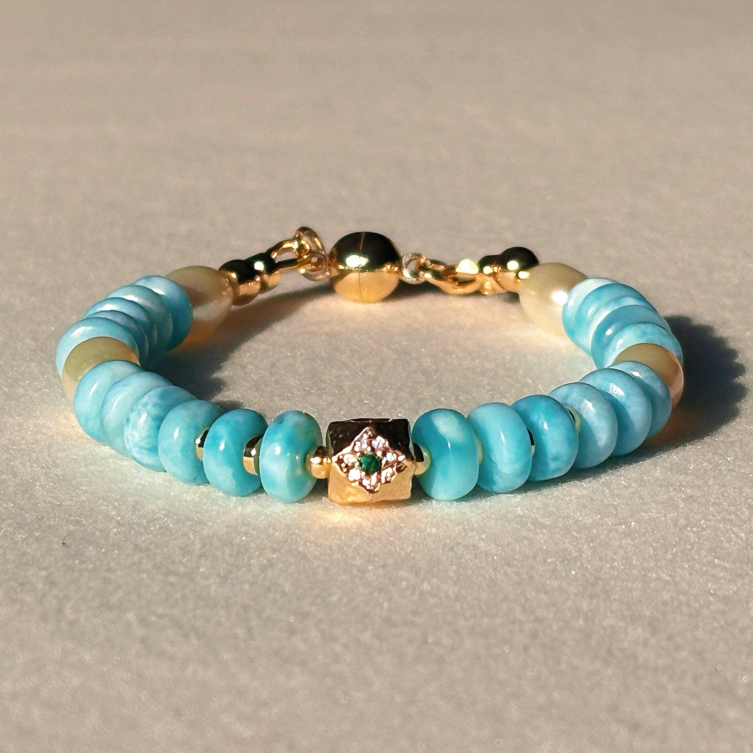Magic Series Ocean Dew Sea Blue Larimar and Pearl Bracelet