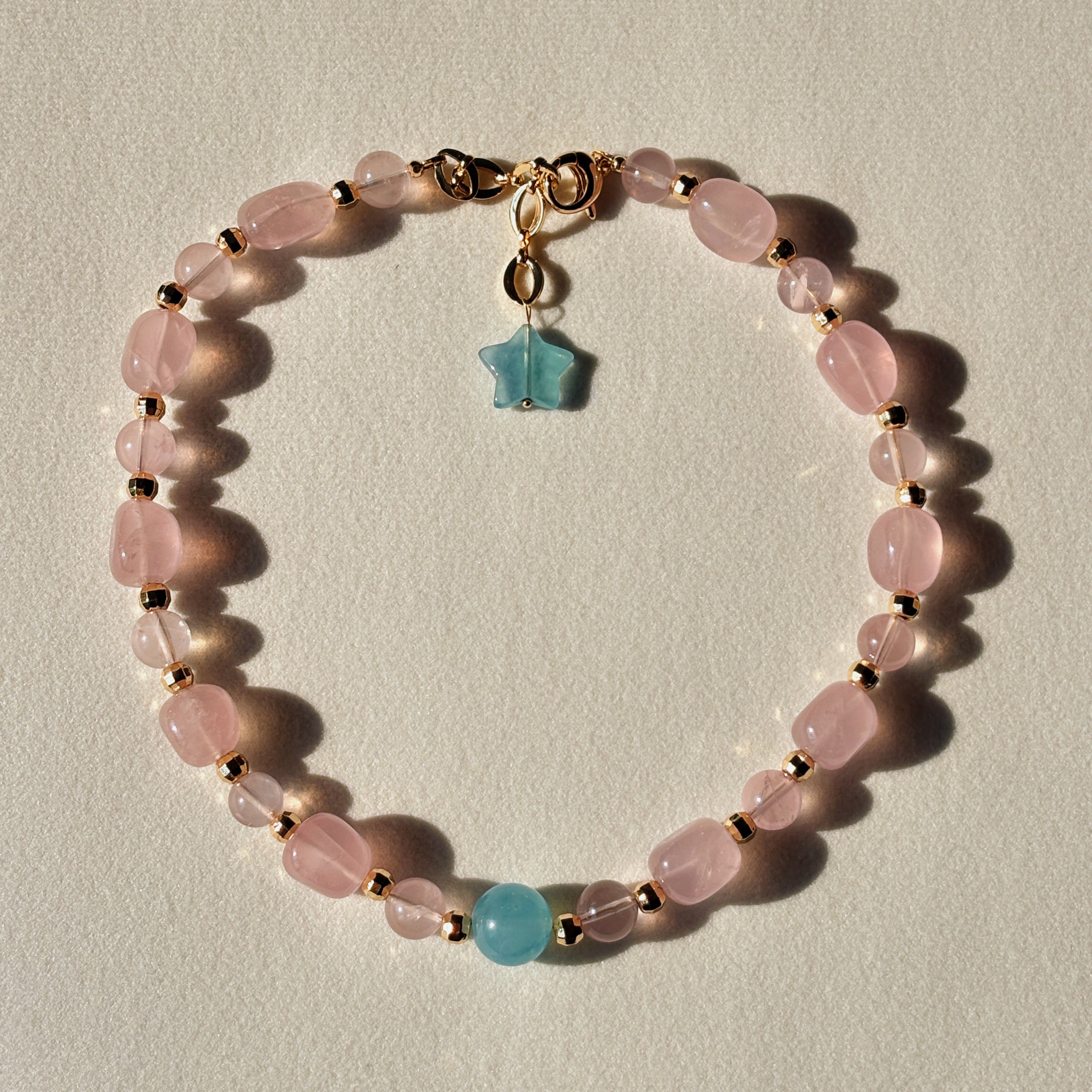Healing Series Luminous Bloom Rose Quartz Aquamarine Gentle Love Necklace