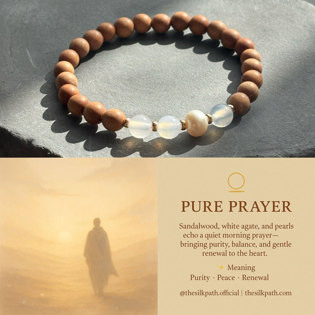 Pure Prayer Sandalwood White Agate Pearl Bracelet