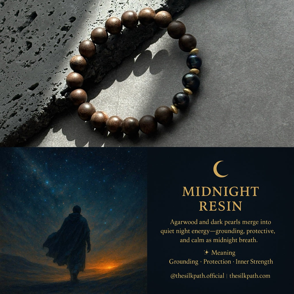Midnight Resin Agarwood & Black Pearl Bracelet