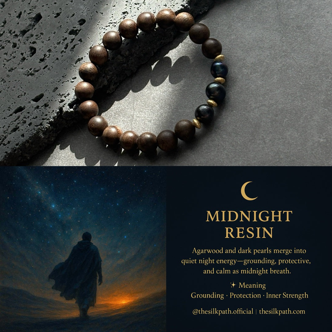 Midnight Resin Agarwood & Black Pearl Bracelet