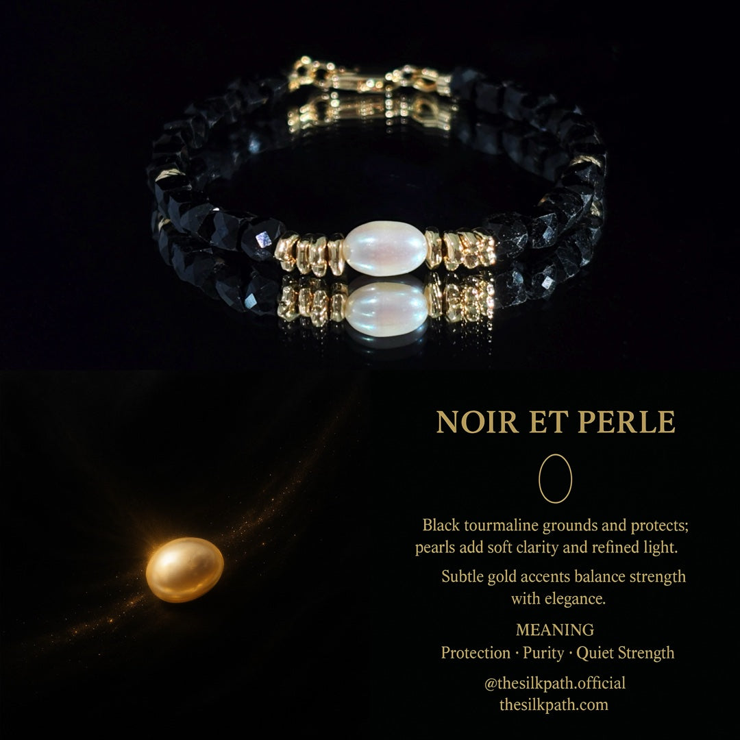 Noir et Perle Black Tourmaline & Freshwater Pearls Bracelet