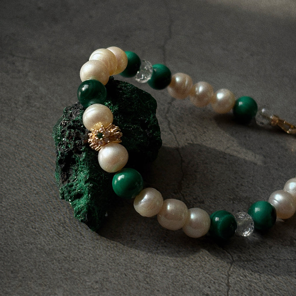 Spiritual Animal Malachite Pearl Peacock Gaze Bracelet