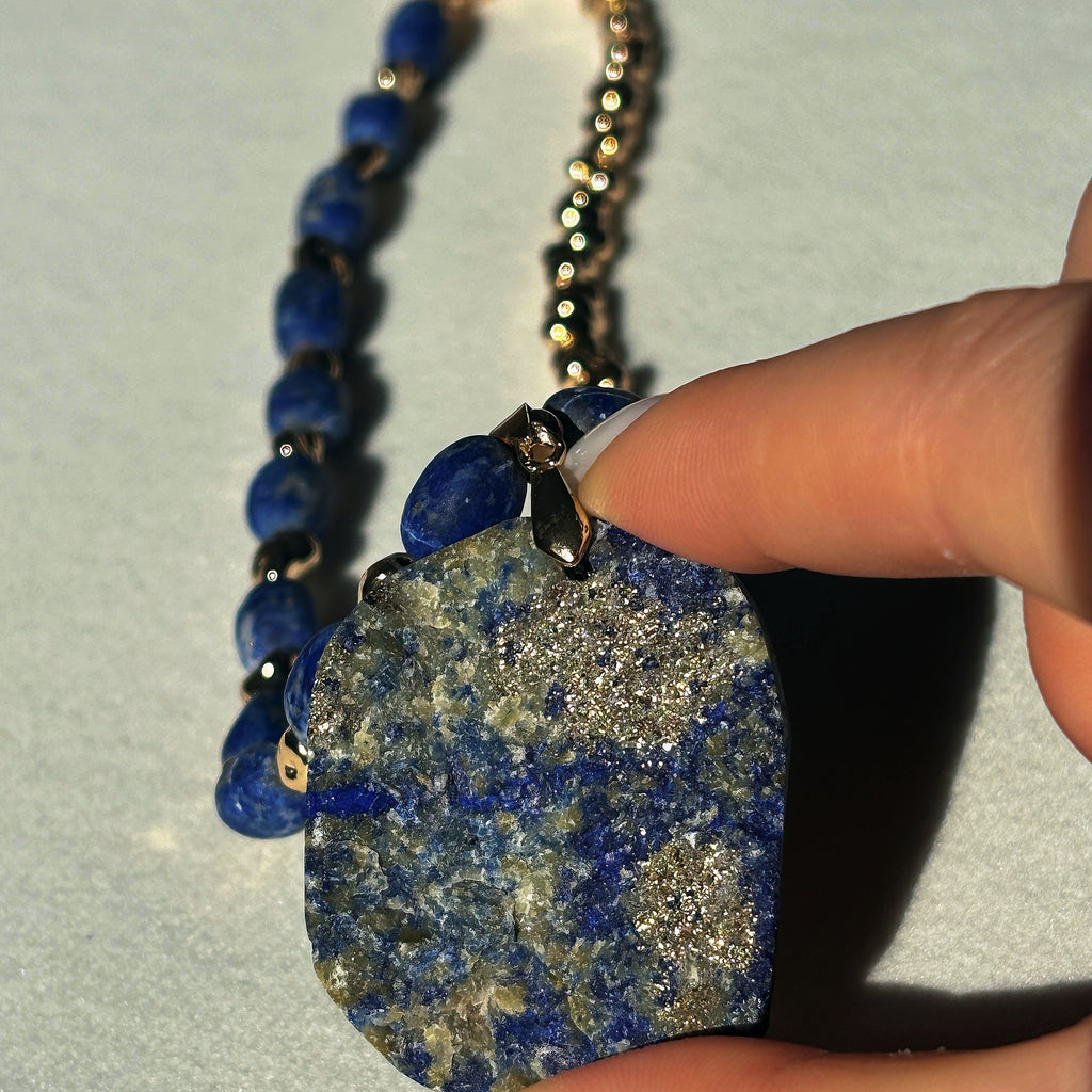 Silk Road Relic Celestial Raw Lapis Lazuli Asymmetrical Necklace