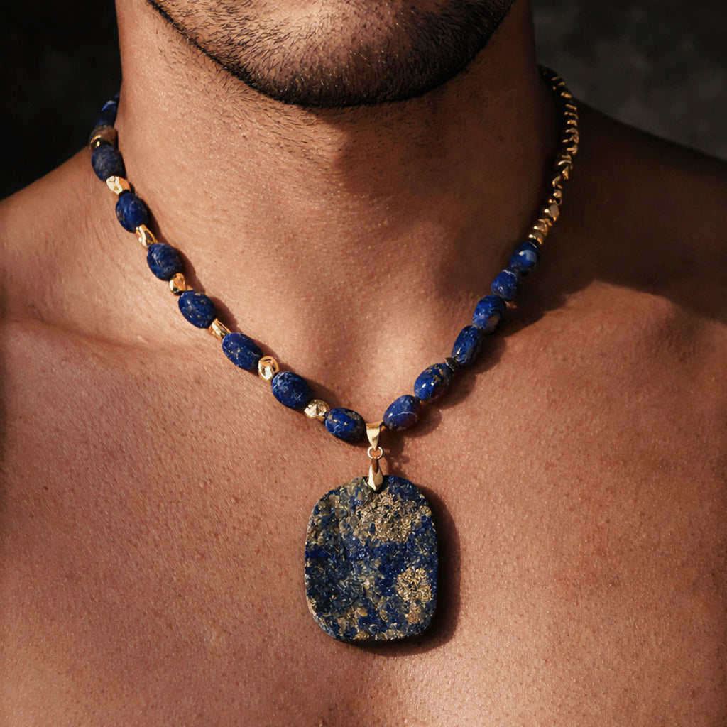 Silk Road Relic Celestial Raw Lapis Lazuli Asymmetrical Necklace
