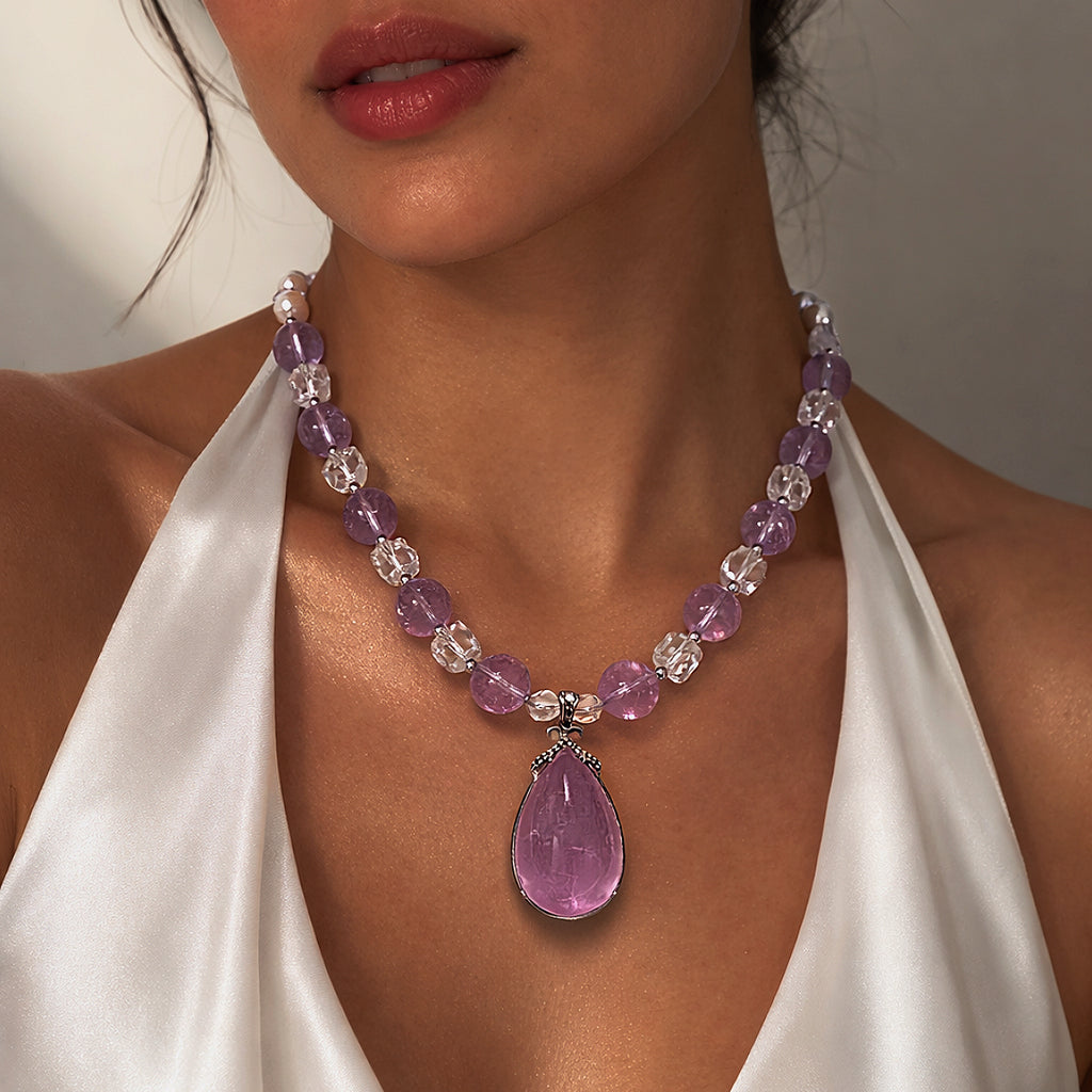 Healing Series Lavender Moonlight Kunzite Amethyst Quartz Pearl Necklace