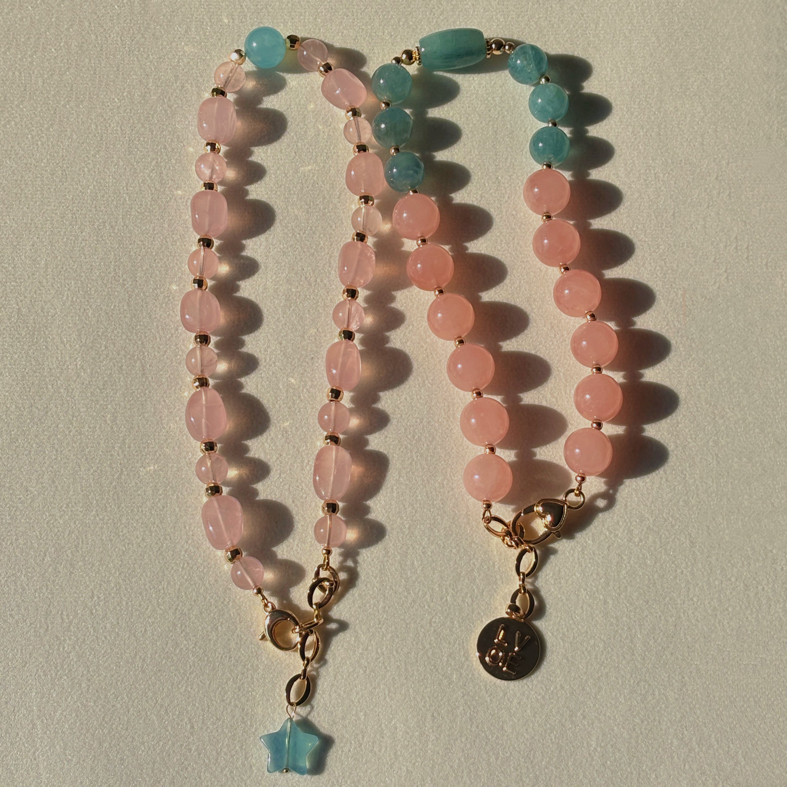 Healing Series Love Anchor Rose Quartz Aquamarine Necklace