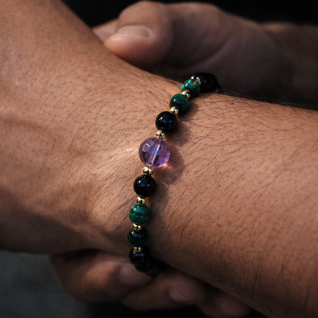 Sentinel Mystic Night Obsidian Amethyst Malachite Bracelet