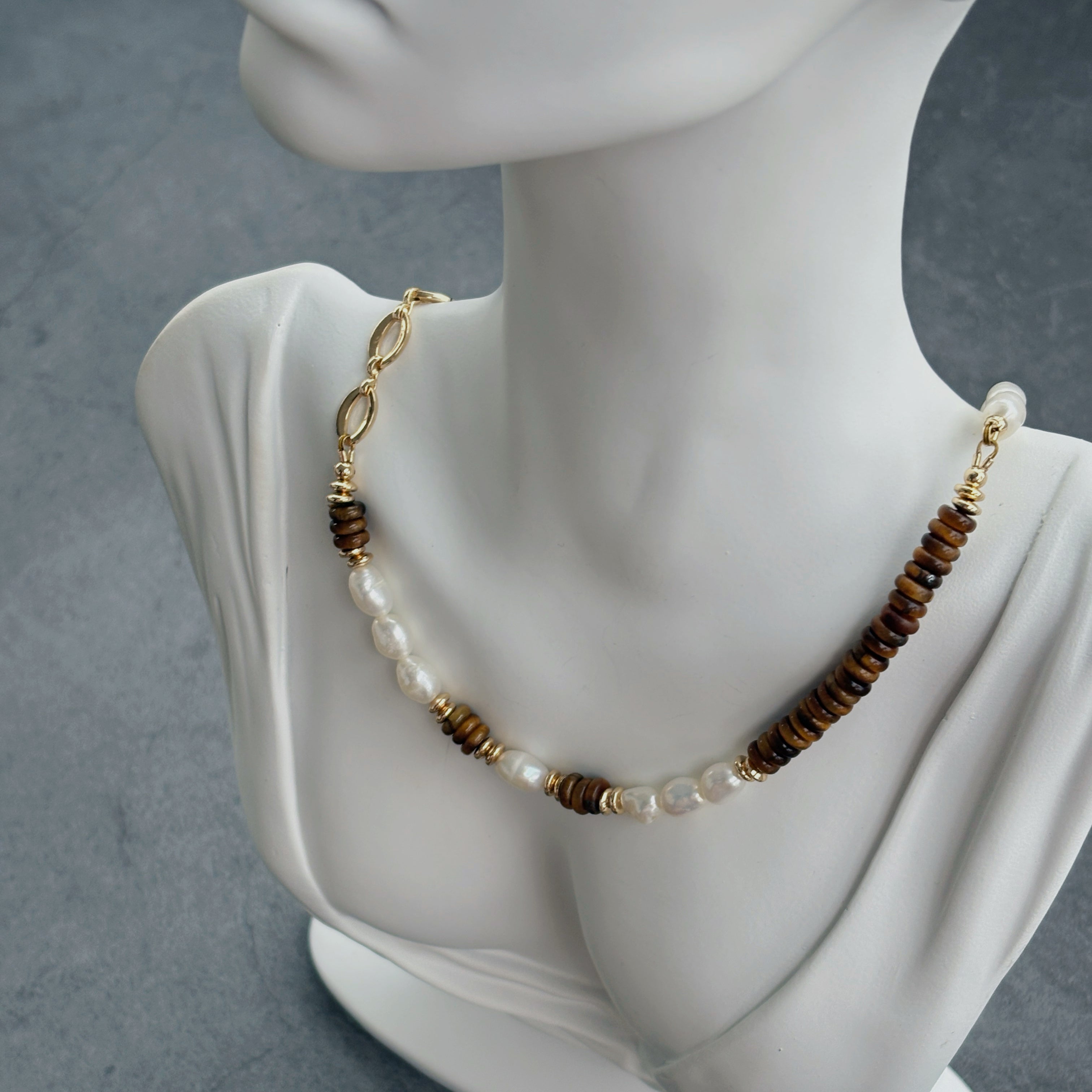 Tiger’s Gaze Tiger’s Eye Pearl Strength Necklace