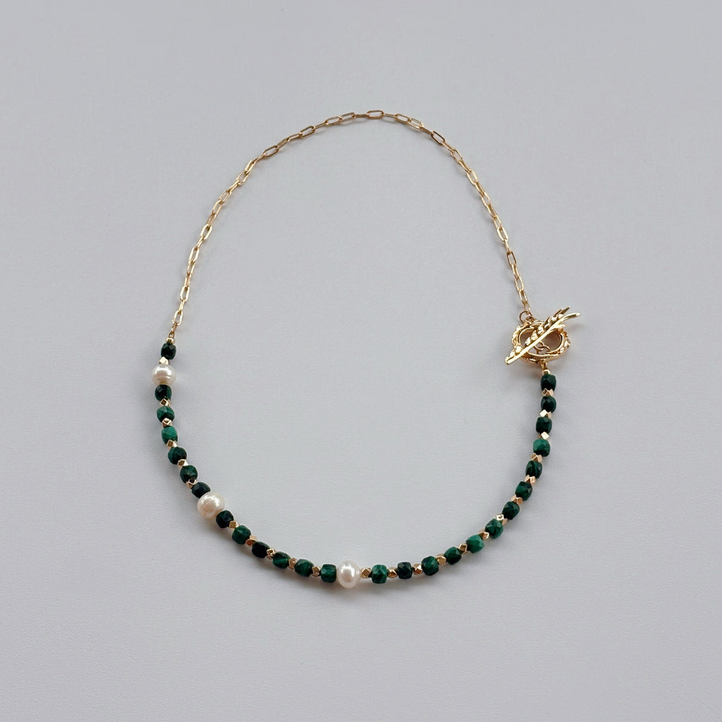 Lotus & Plume Faceted Malachite Pearl Transformation Necklace